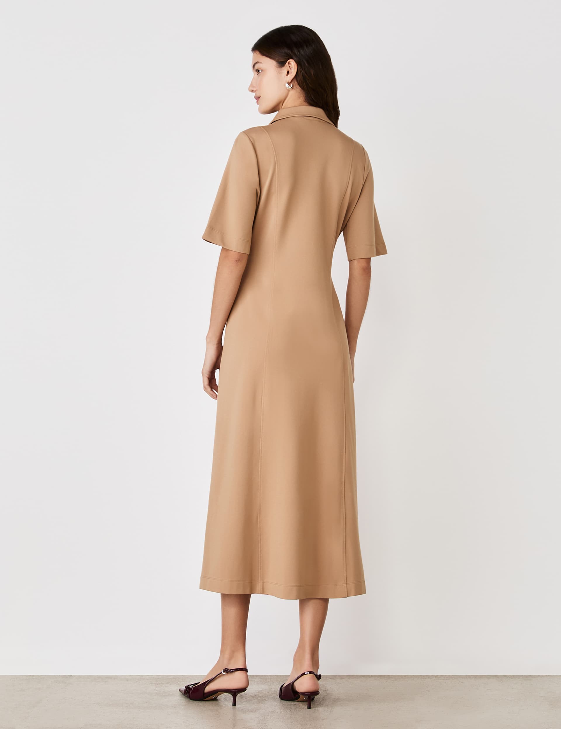 Finery London Women's Jersey Midi Skater Dress - 14 - Brown, Brown,Navy