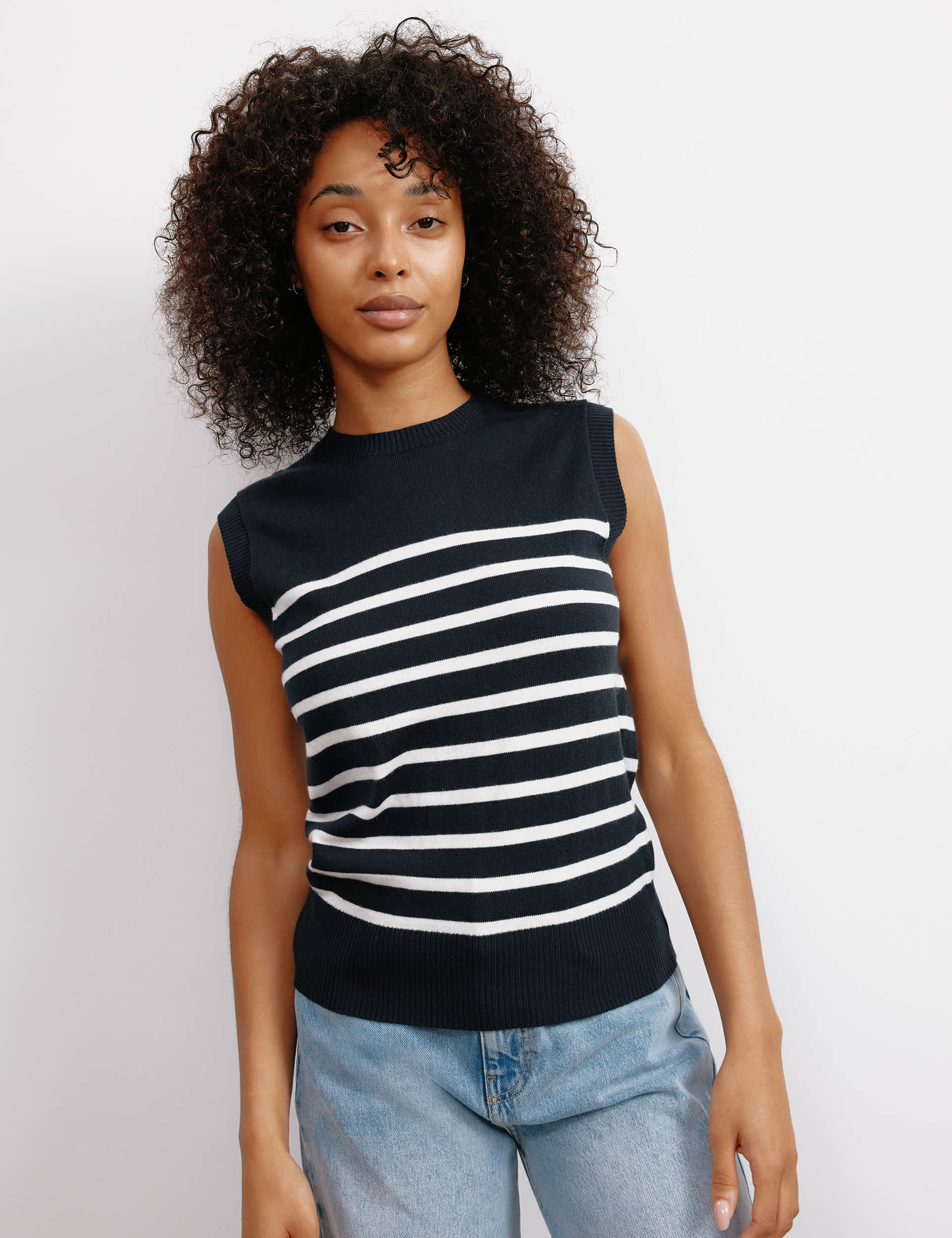 Albaray Women's Cotton Blend Striped Knitted Top - 14 - Navy Mix, Navy Mix