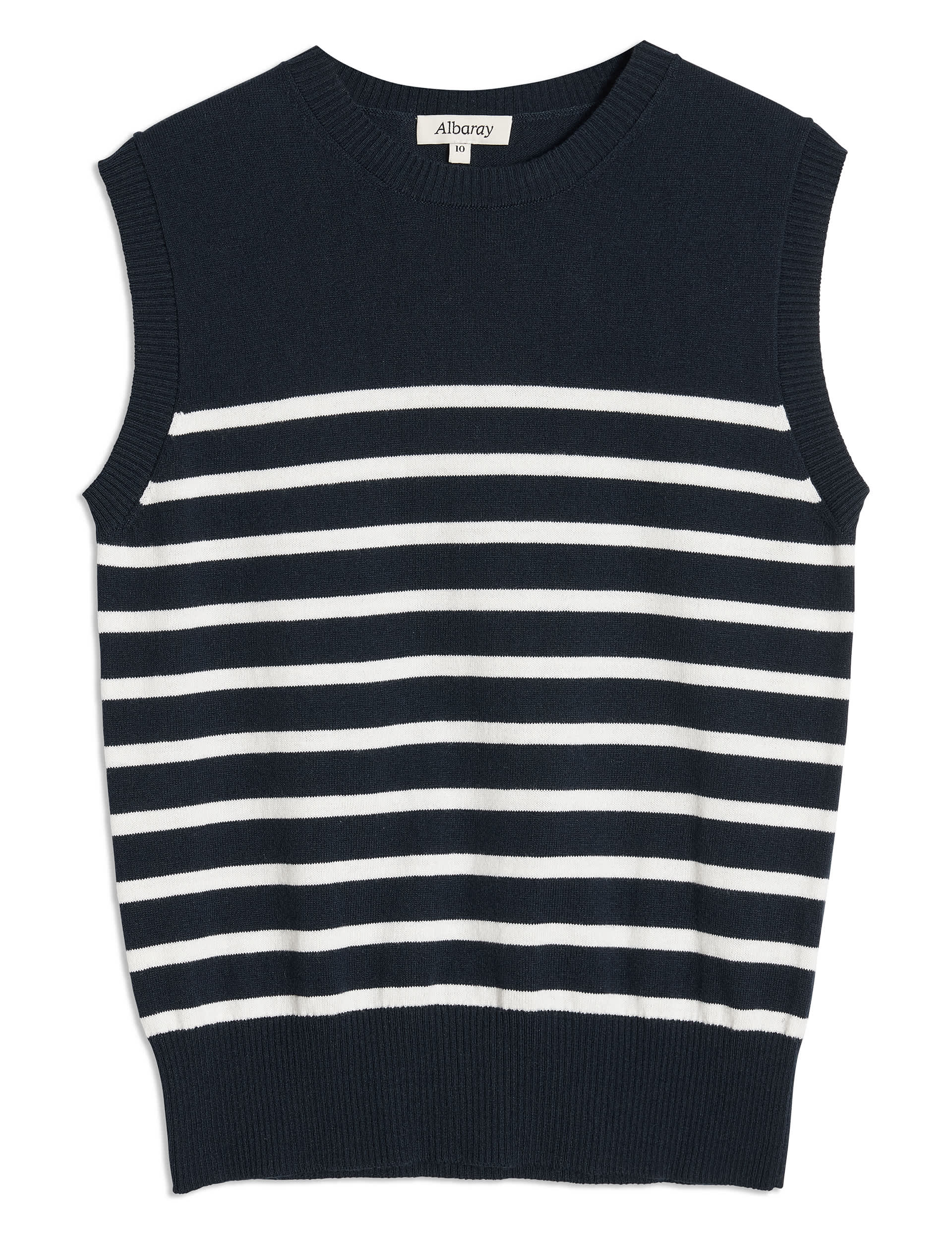 Albaray Women's Cotton Blend Striped Knitted Top - 8 - Navy Mix, Navy Mix