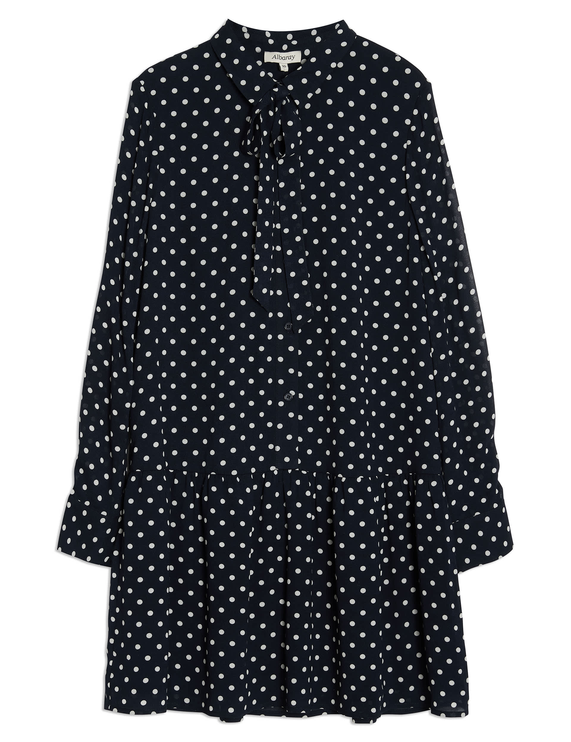 Albaray Women's Polka Dot Tie Neck Mini Skater Dress - 12 - Navy Mix, Navy Mix