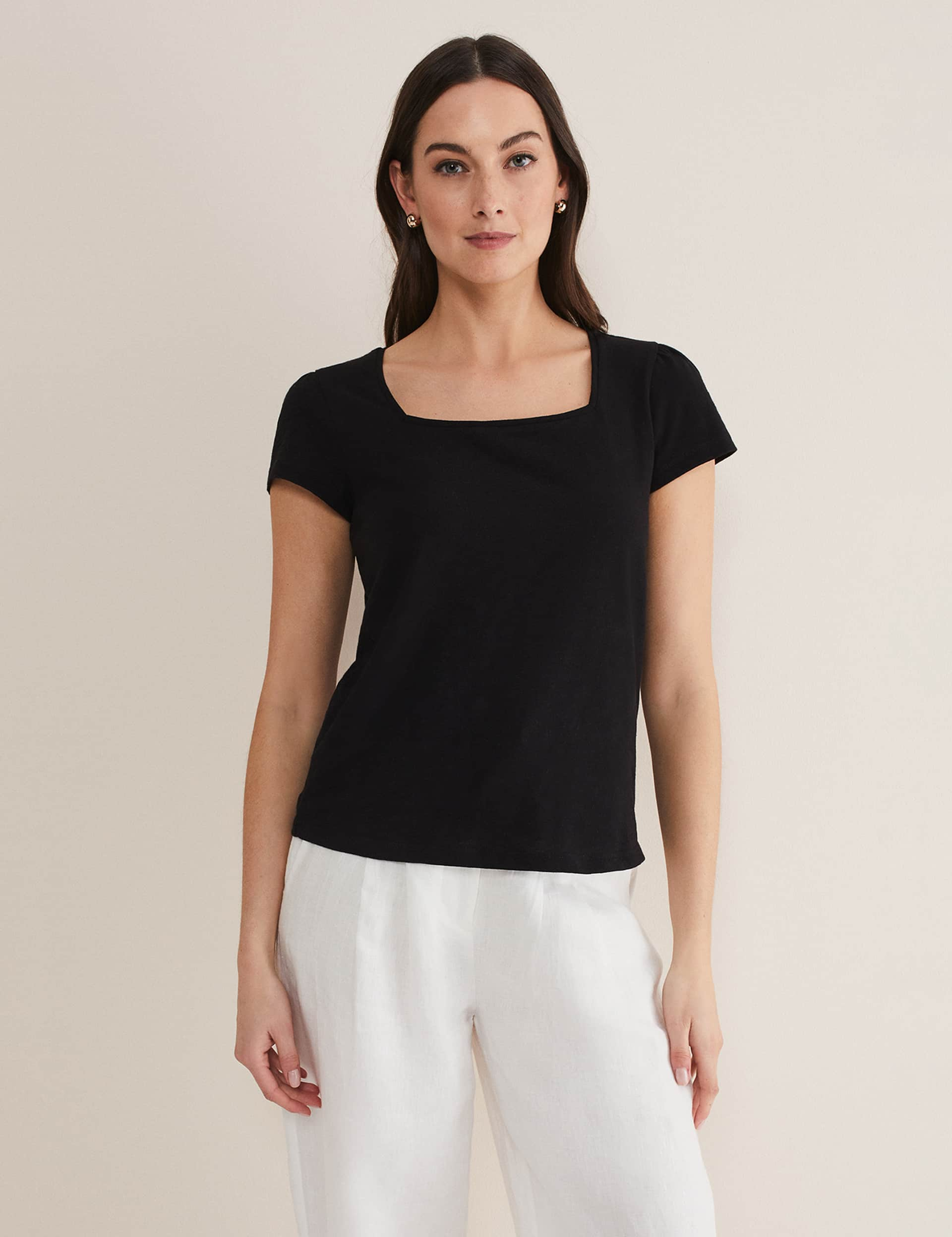 Phase Eight Women's Pure Cotton Square Neck Top - 18 - Black, Black