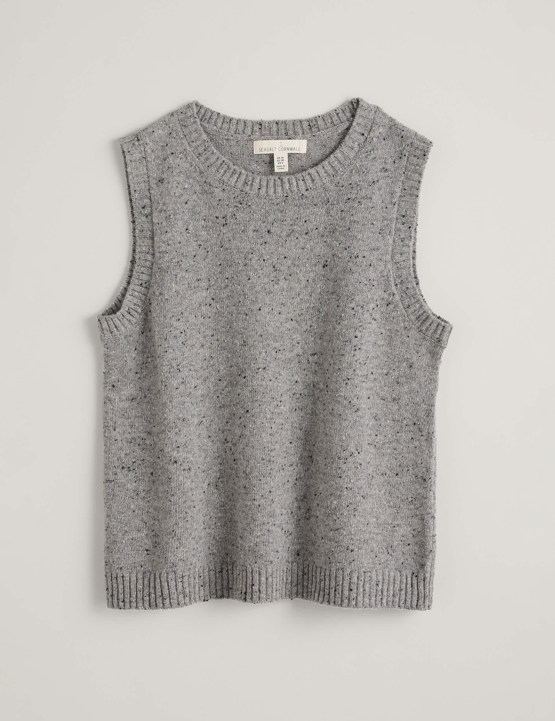 Seasalt Cornwall Women's Wool Rich Textured Crew Neck Knitted Vest - 8 - Grey, Grey