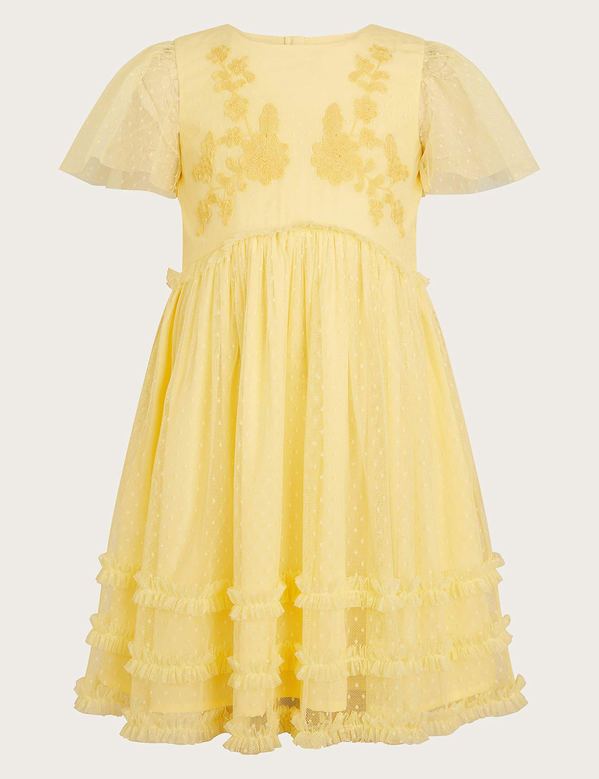 Monsoon Girls Embroidered Dress (3-13 Yrs) - 9y - Yellow, Yellow