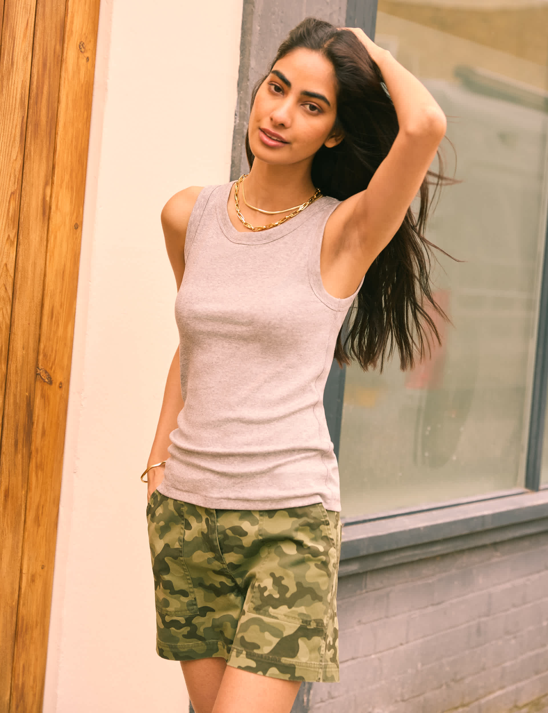 Baukjen Women's Cotton Rich Camo High Waisted Shorts