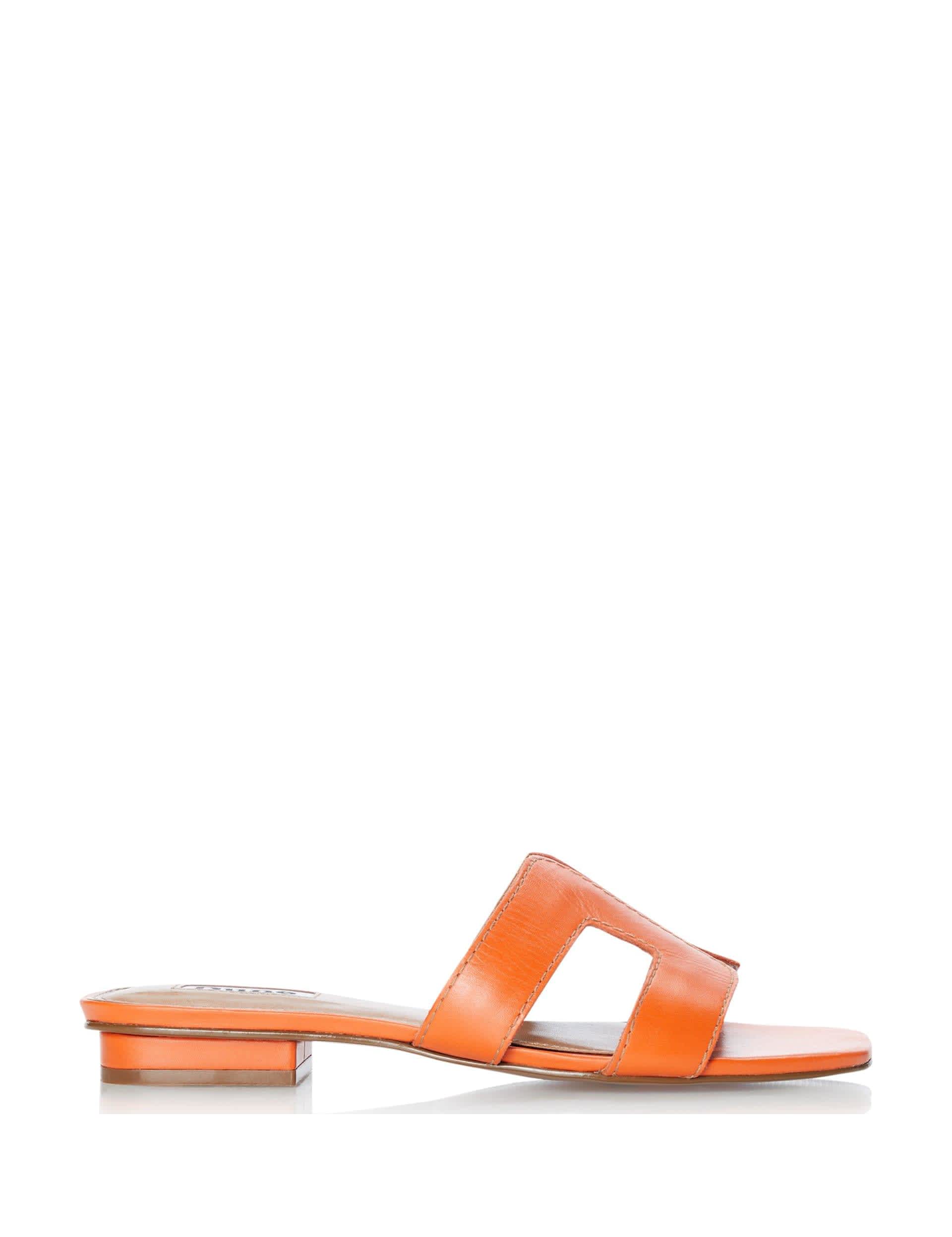 Dune London Women's Leather Block Heel Sliders - 3 - Orange, Tan,White,Orange,Red