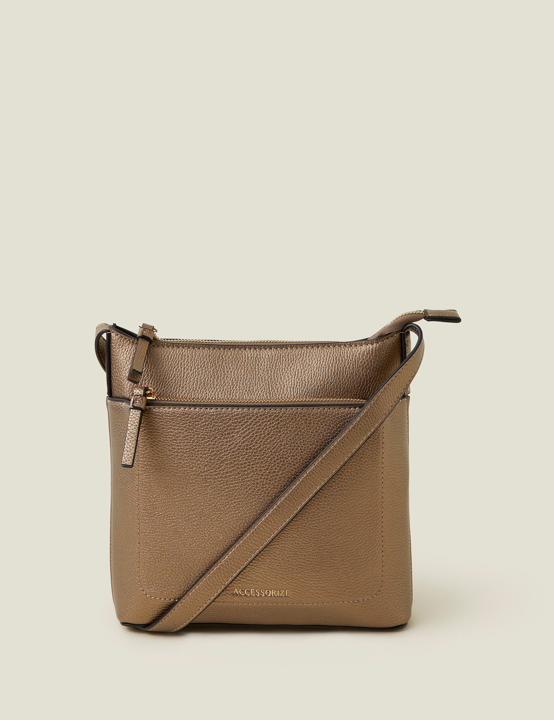 Accessorize Women's Faux Leather Metallic Messenger Bag