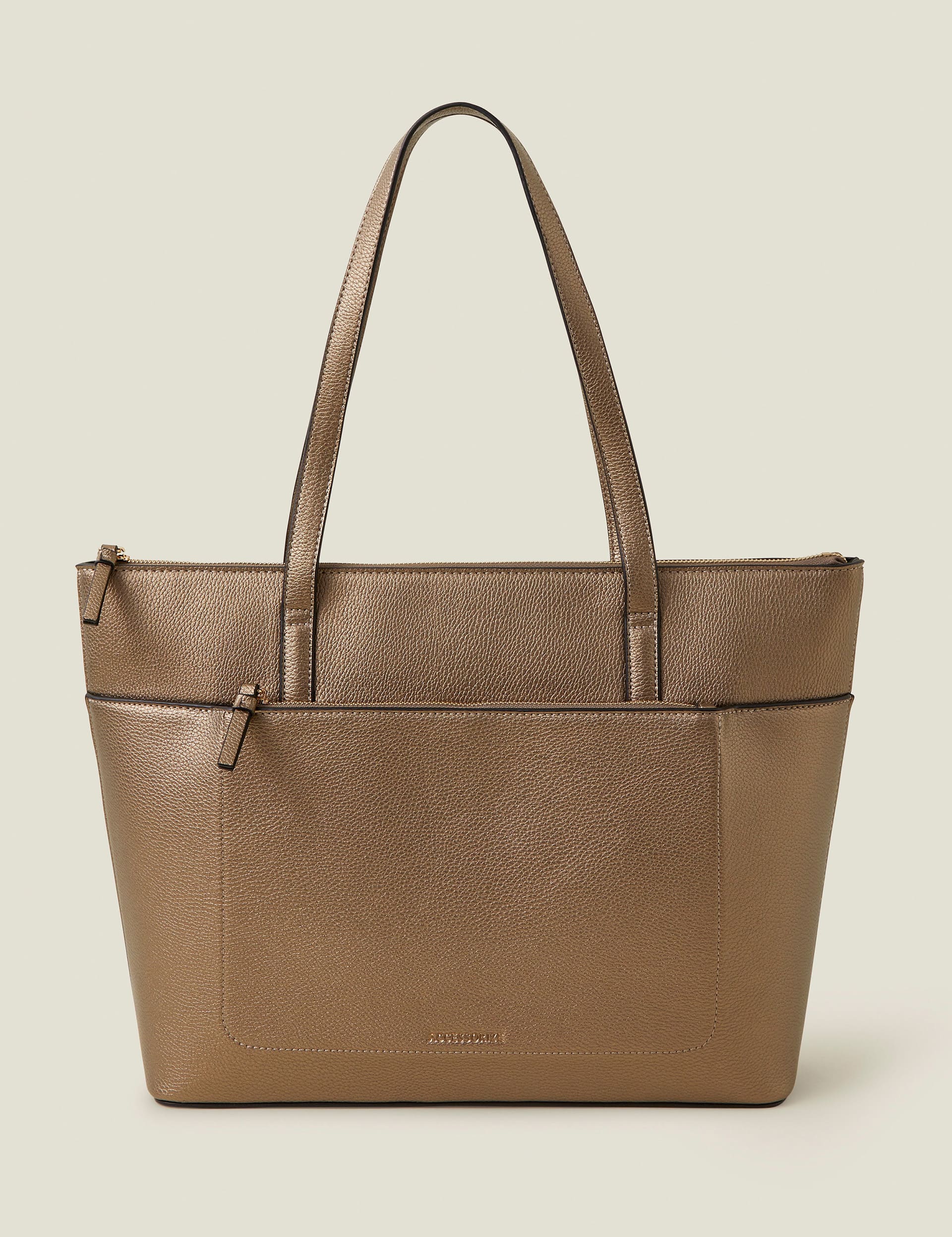 Accessorize Women's Faux Leather Metallic Tote Bag - Bronze, Bronze