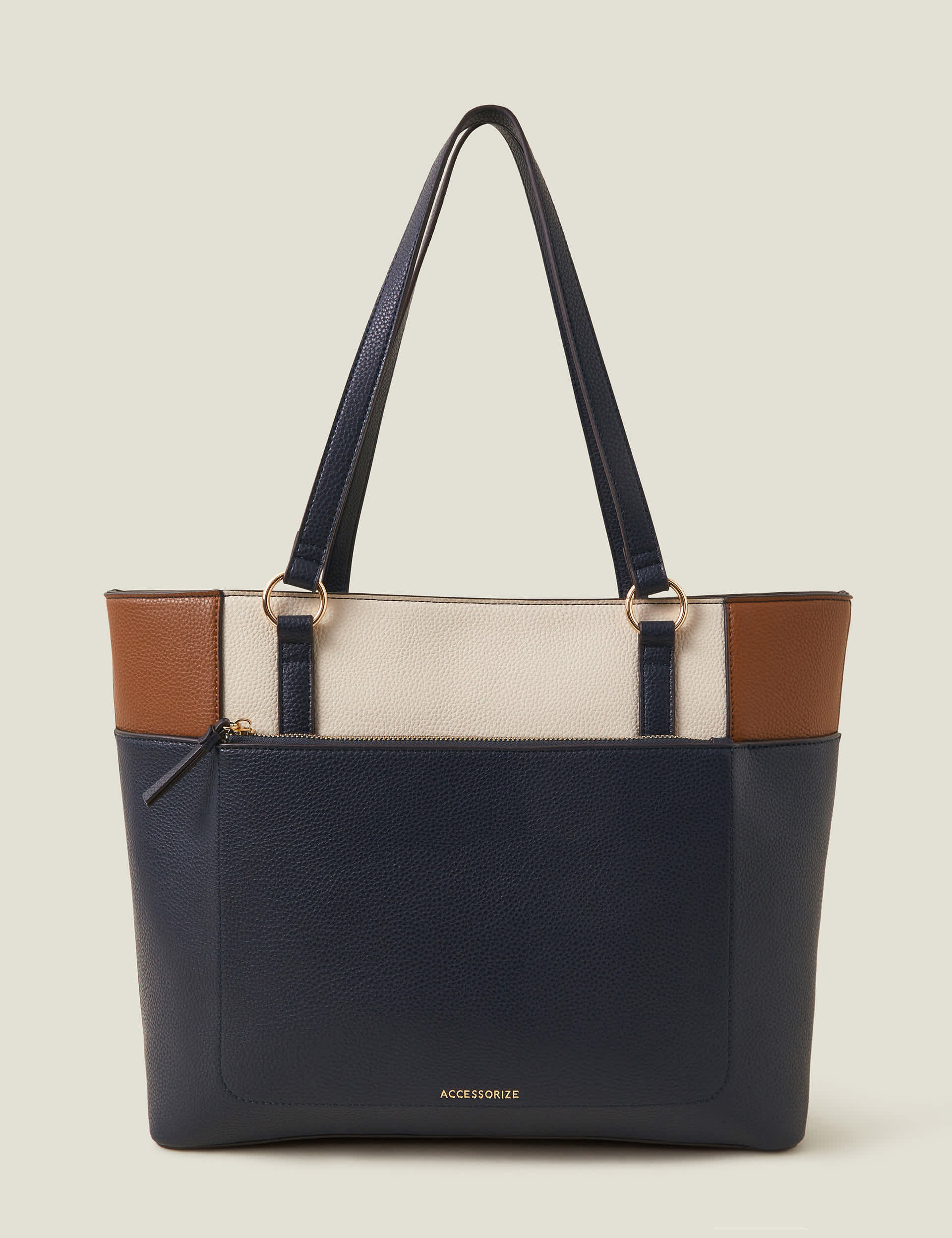 Accessorize Women's Faux Leather Colour Block Tote Bag - Navy Mix, Navy Mix