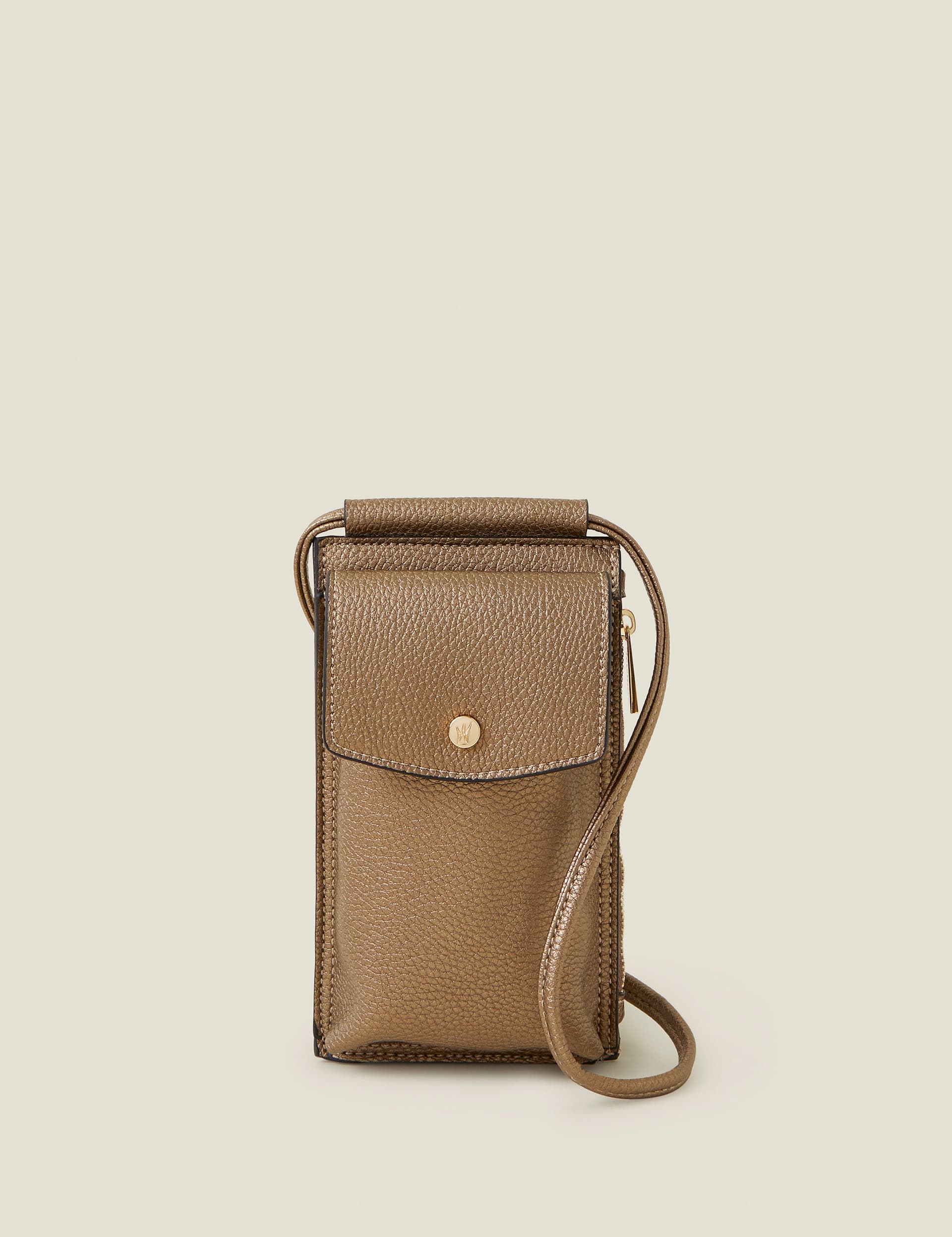 Accessorize Women's Faux Leather Metallic Phone Bag