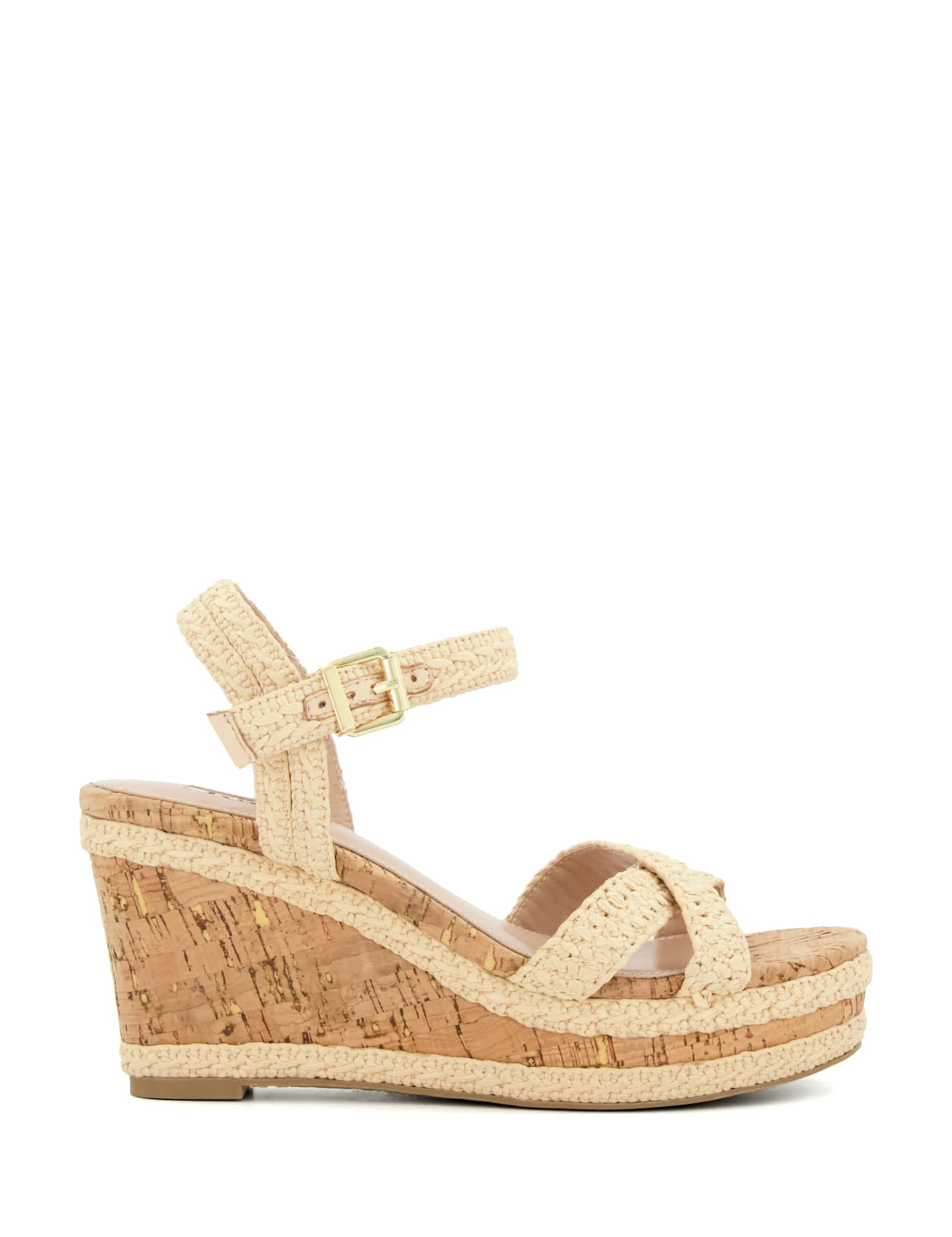 Dune London Women's Woven Crossover Ankle Strap Wedge Sandals - 6 - Natural Mix, Natural Mix