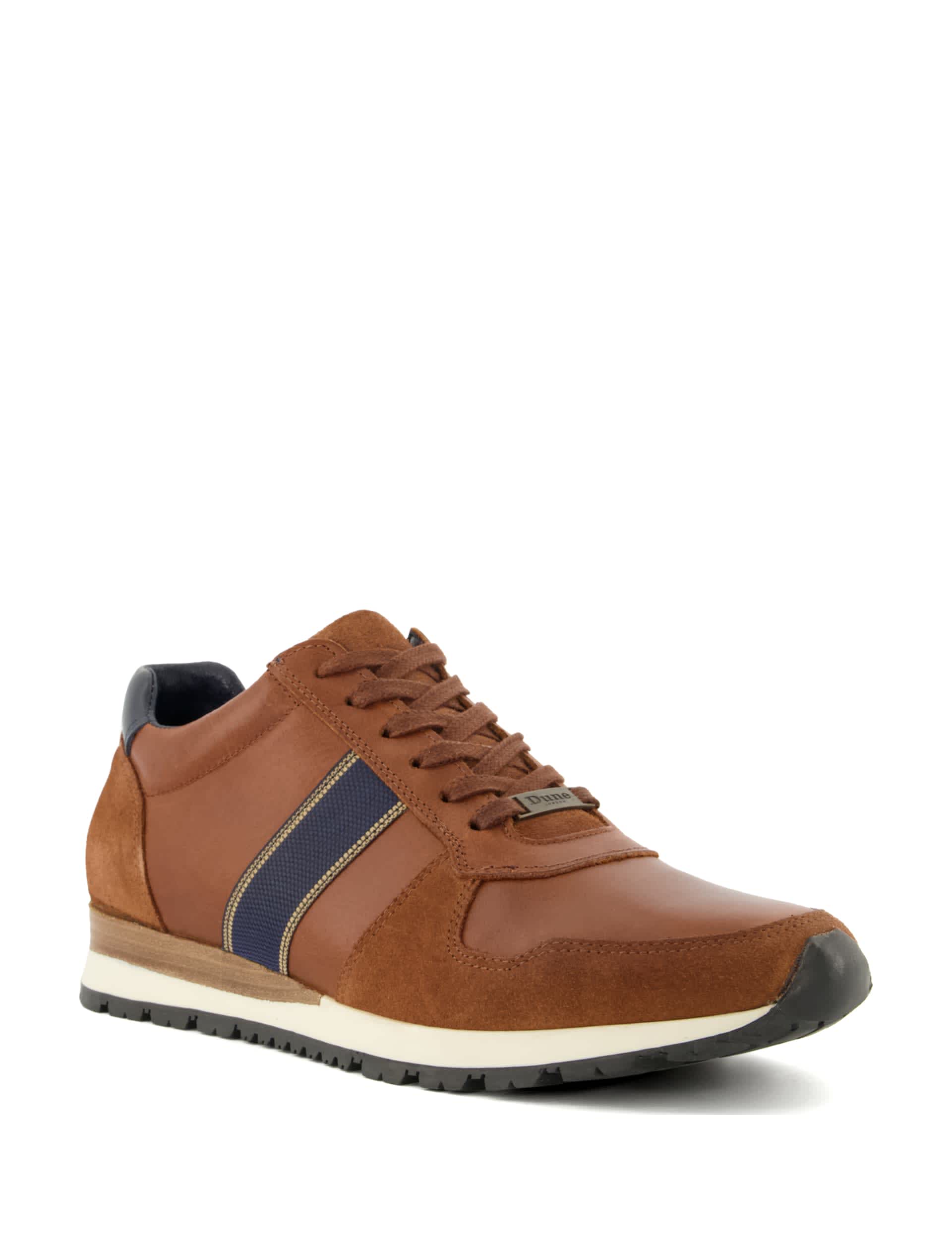 Dune London Men's Leather Lace Up Stripe Trainers - 8 - Tan, Tan,Navy