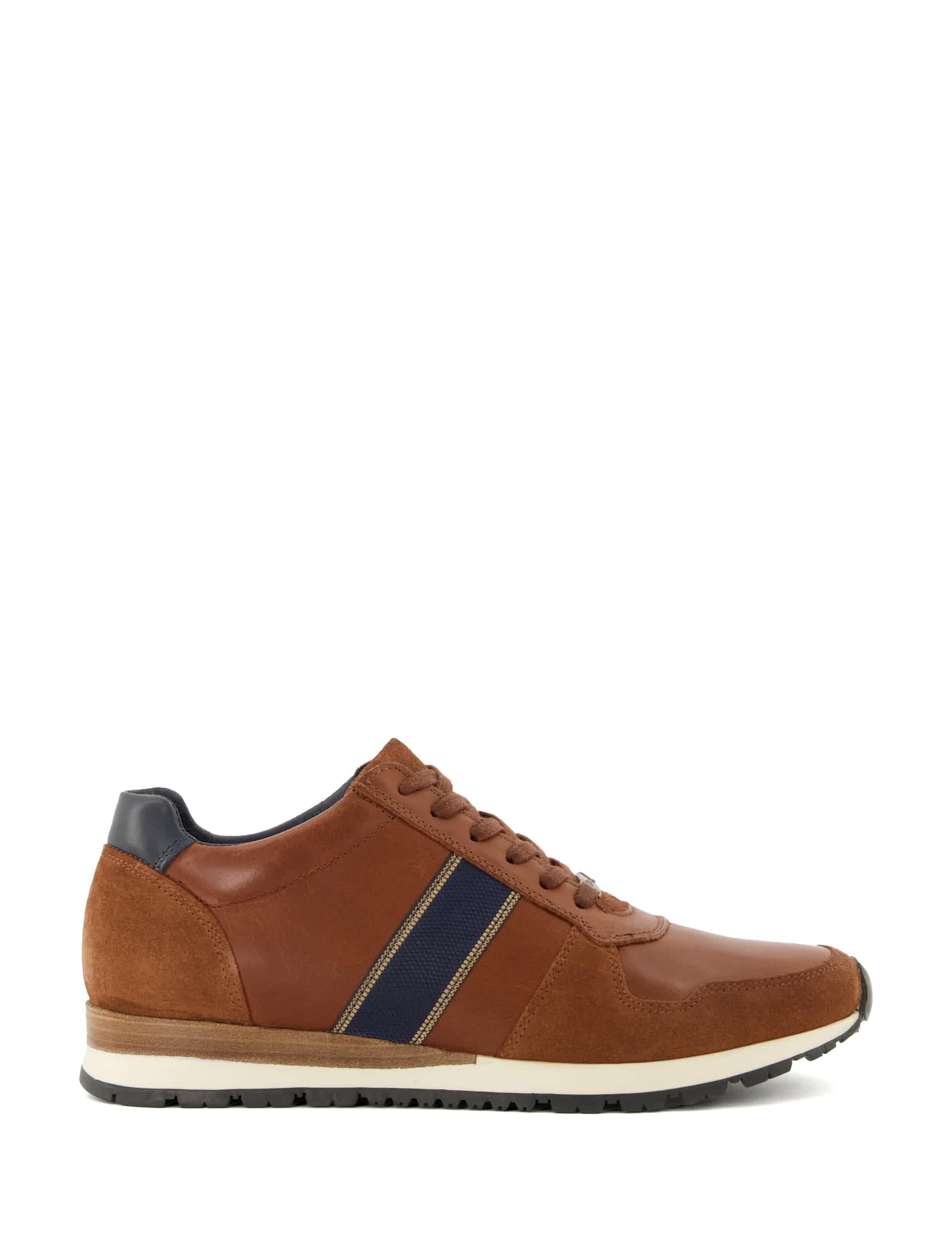 Dune London Men's Leather Lace Up Stripe Trainers - 9 - Tan, Tan,Navy