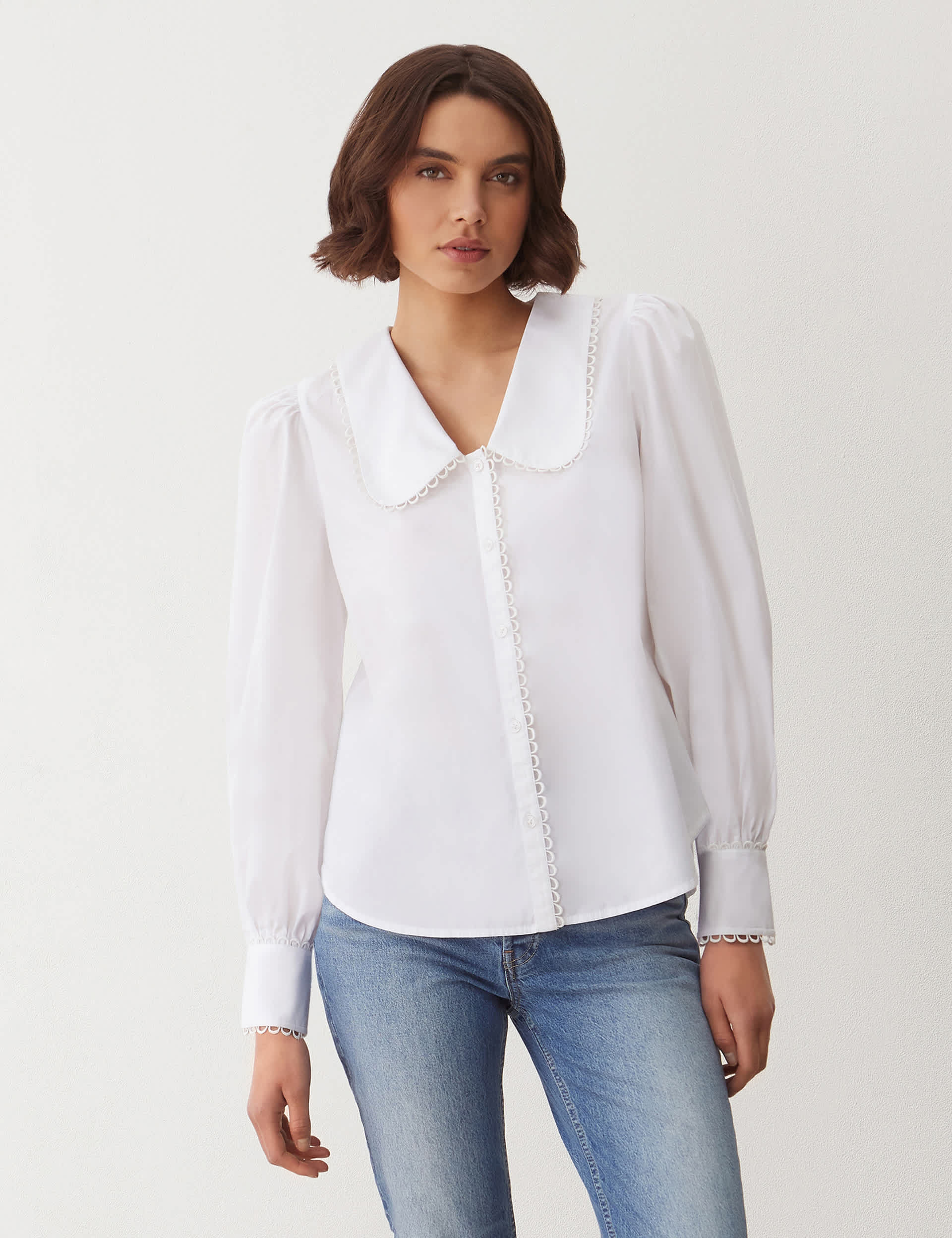 Finery London Women's Pure Cotton Collared Lace Detail Shirt - 20 - White, White