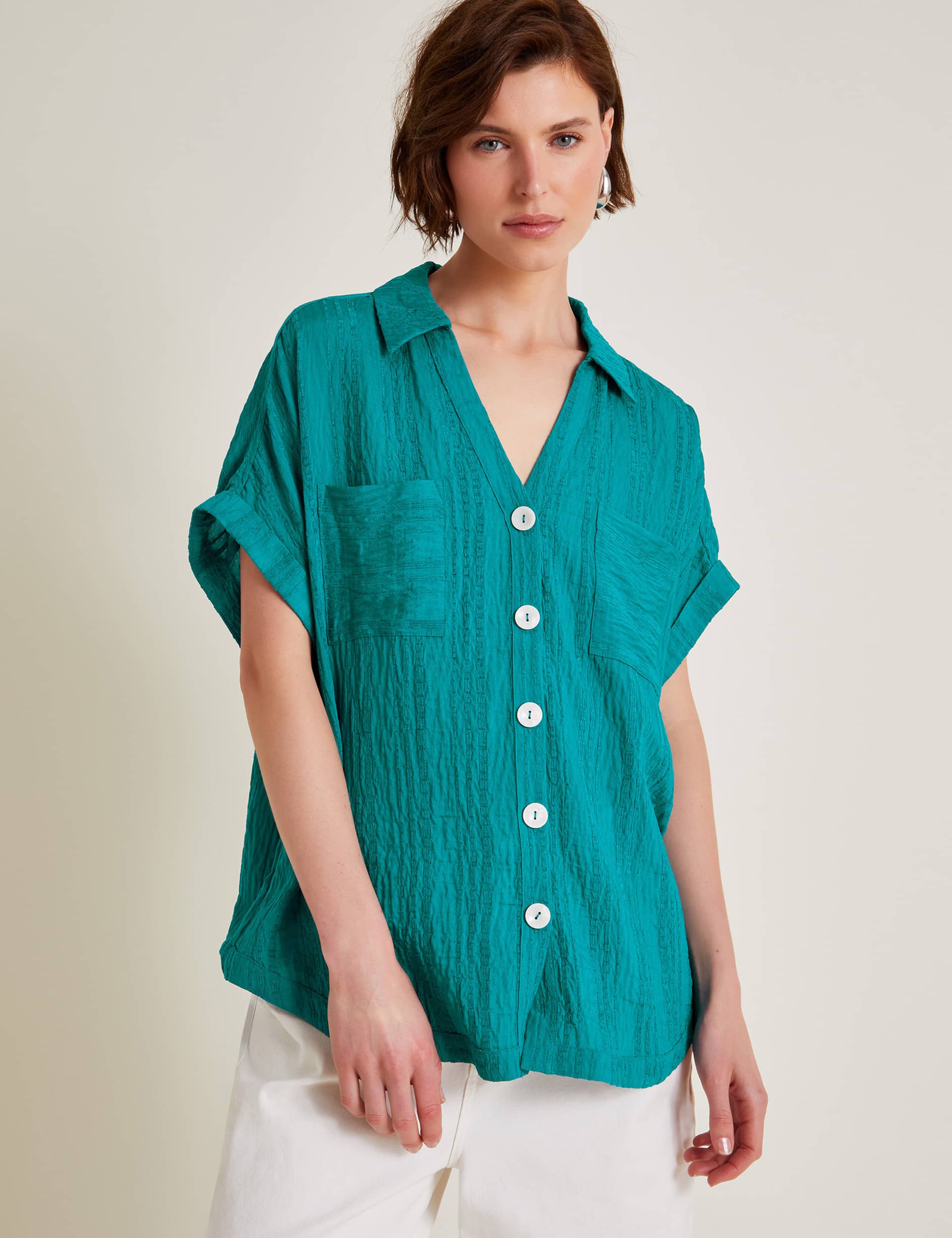 Monsoon Women's Collared Blouse - Teal, Teal