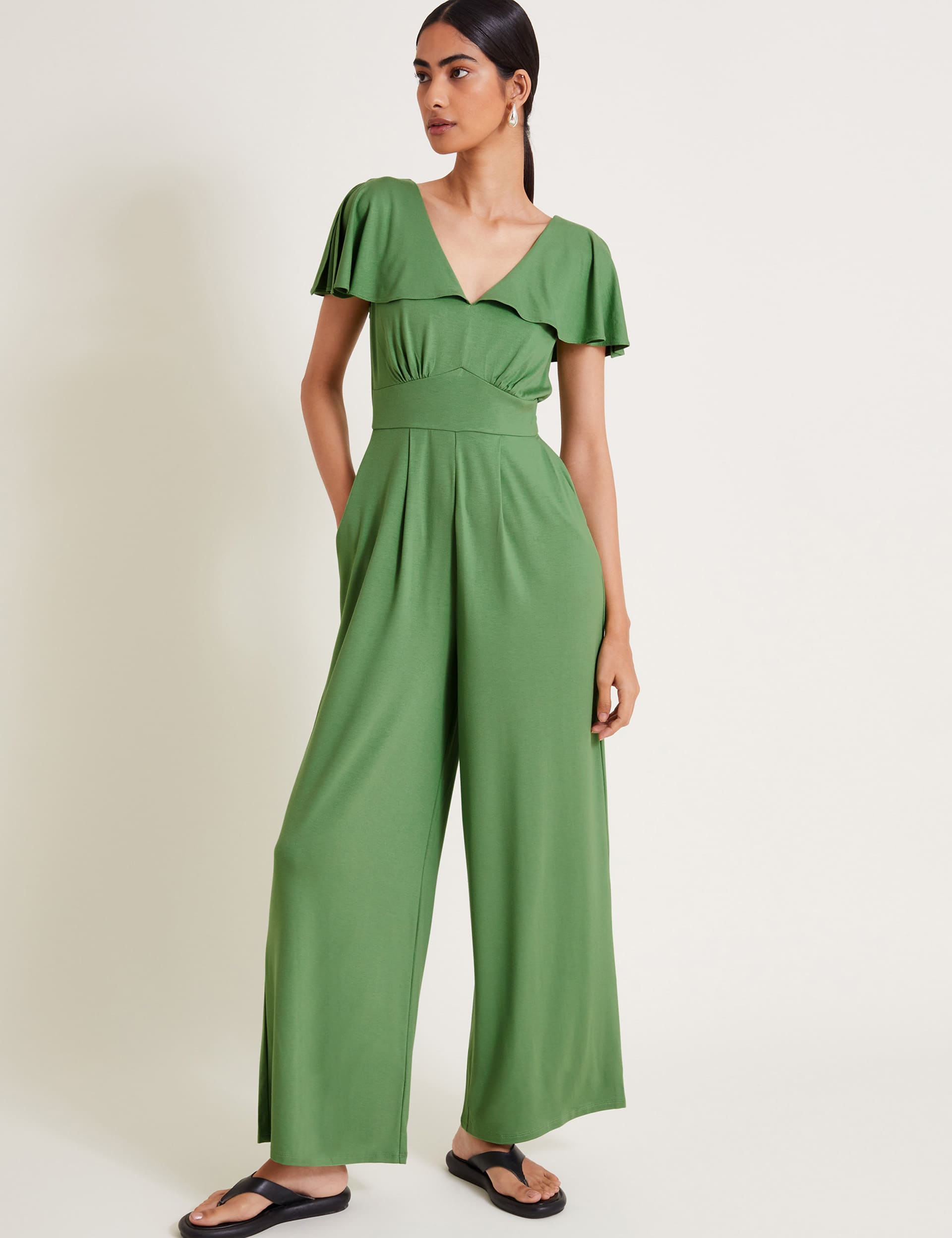 Monsoon Women's Jersey Short Sleeve Jumpsuit - Green, Green