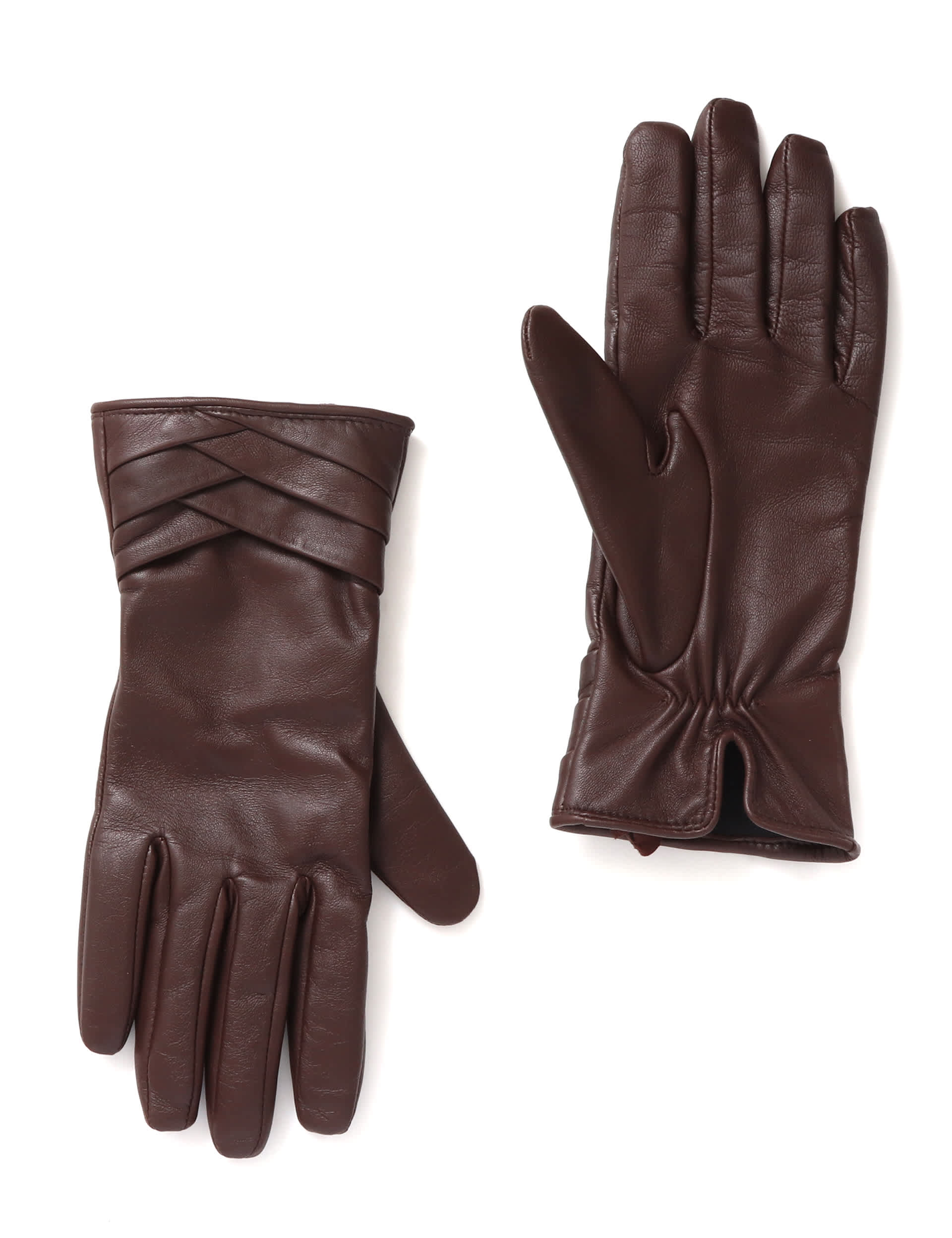 Jones Bootmaker Women's Leather Woven Detail Warm Lined Gloves - M-L - Brown, Brown