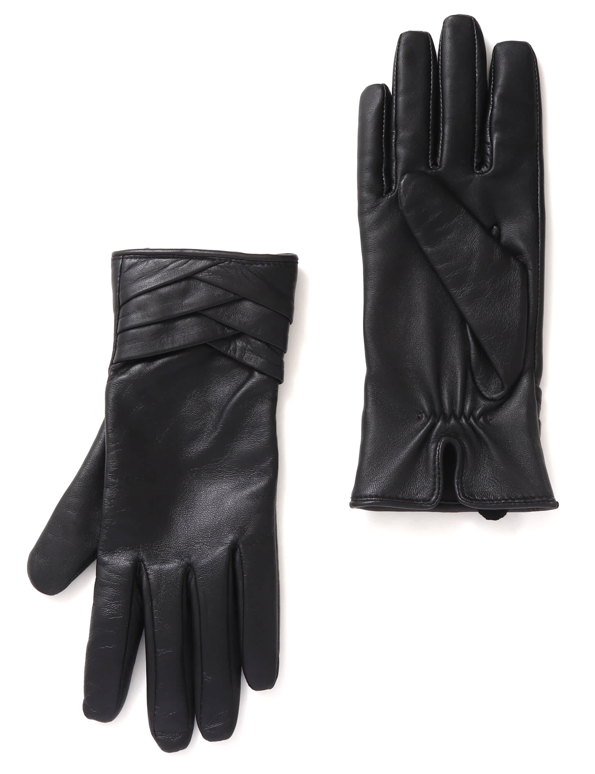 Jones Bootmaker Women's Leather Woven Detail Warm Lined Gloves - M-L - Black, Black