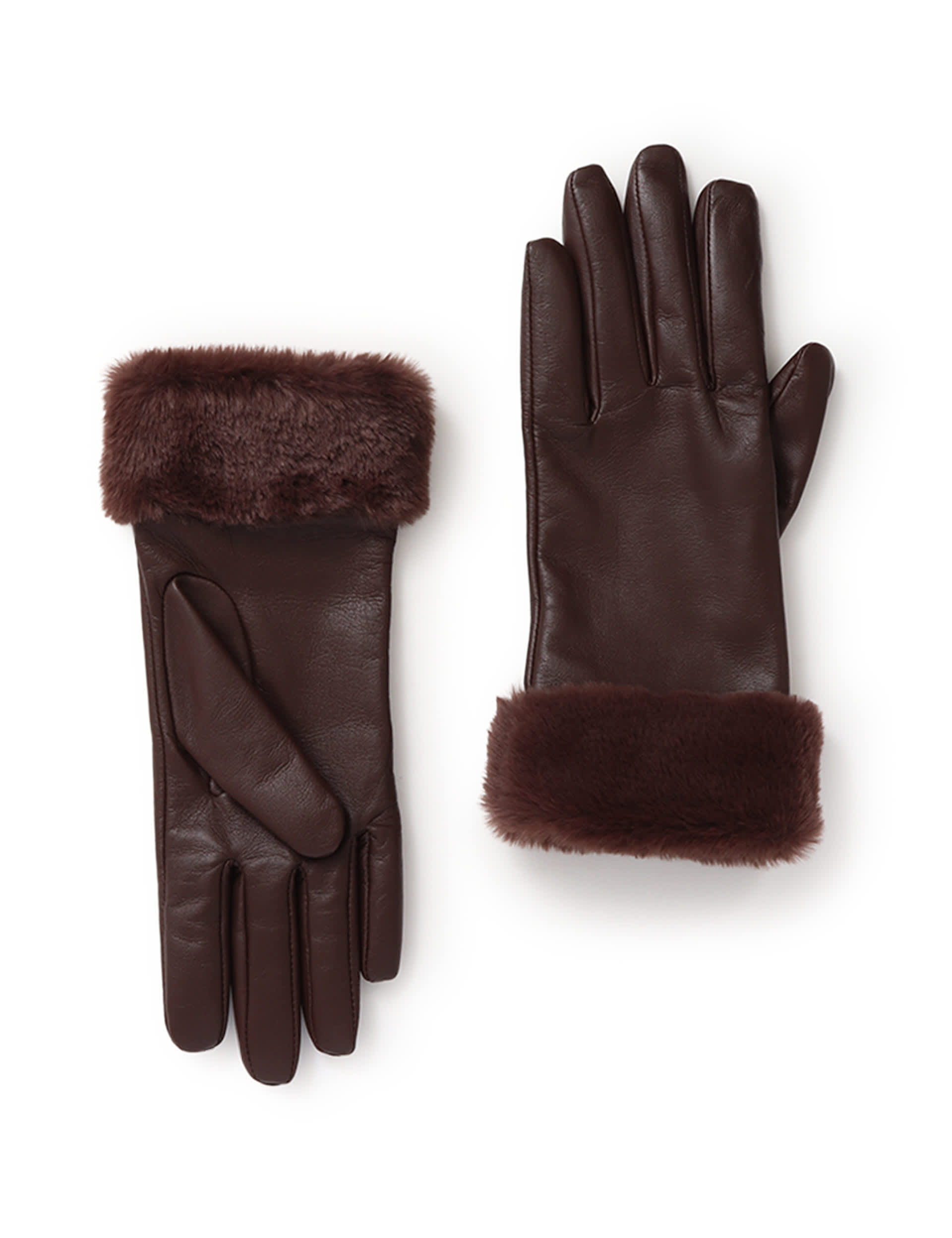 Jones Bootmaker Women's Leather Faux Fur Cuffed Warm Lined Gloves - M-L - Brown, Black,Brown