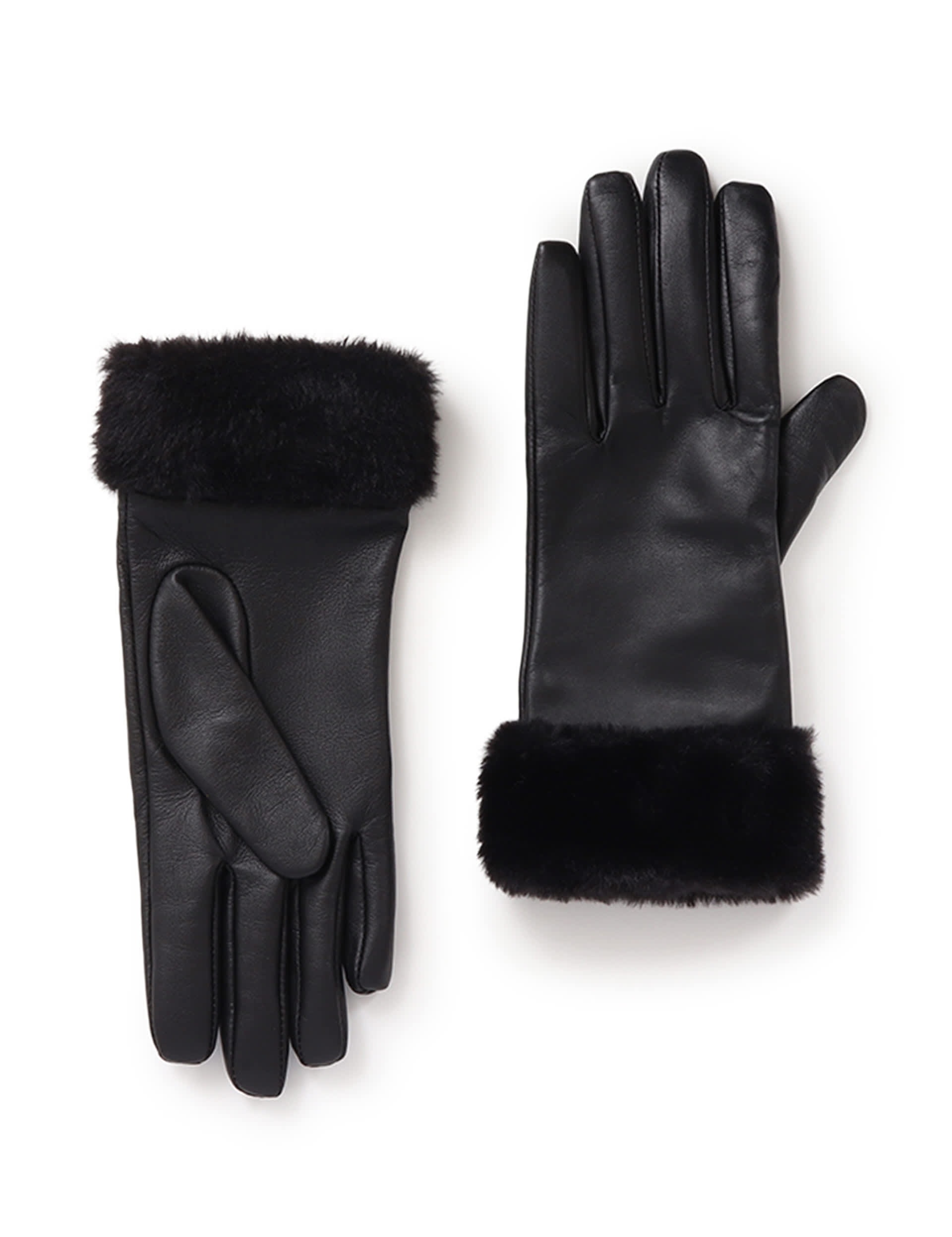 Jones Bootmaker Women's Leather Faux Fur Cuffed Warm Lined Gloves - S-M - Black, Black