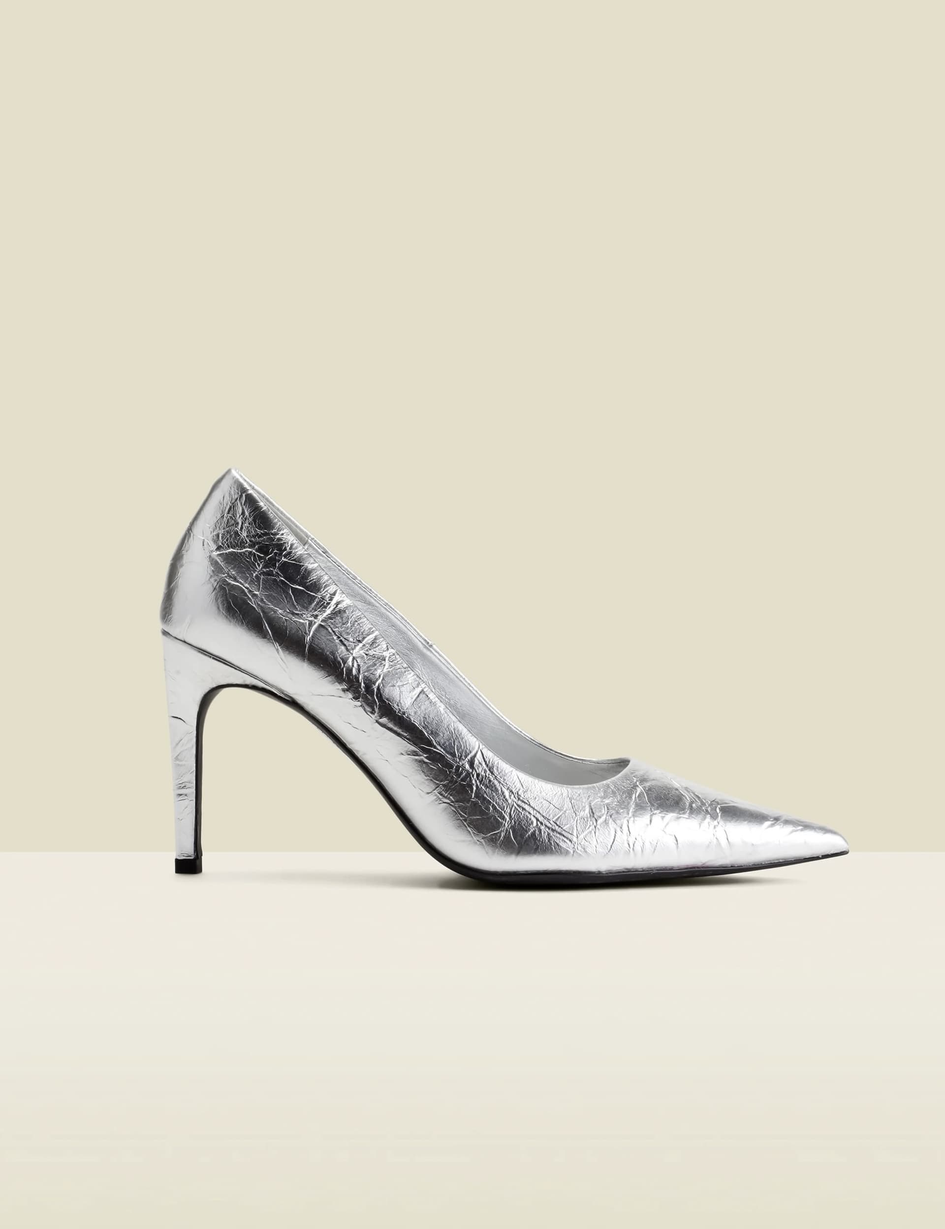 Sosandar Women's Leather Metallic Stiletto Heel Court Shoes - 6 - Silver, Silver