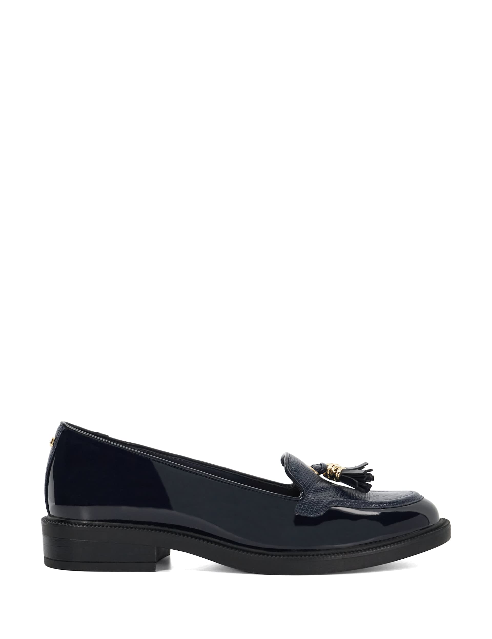 Dune London Women's Wide Fit Tassel Block Heel Loafers - 5 - Navy, Navy,Black