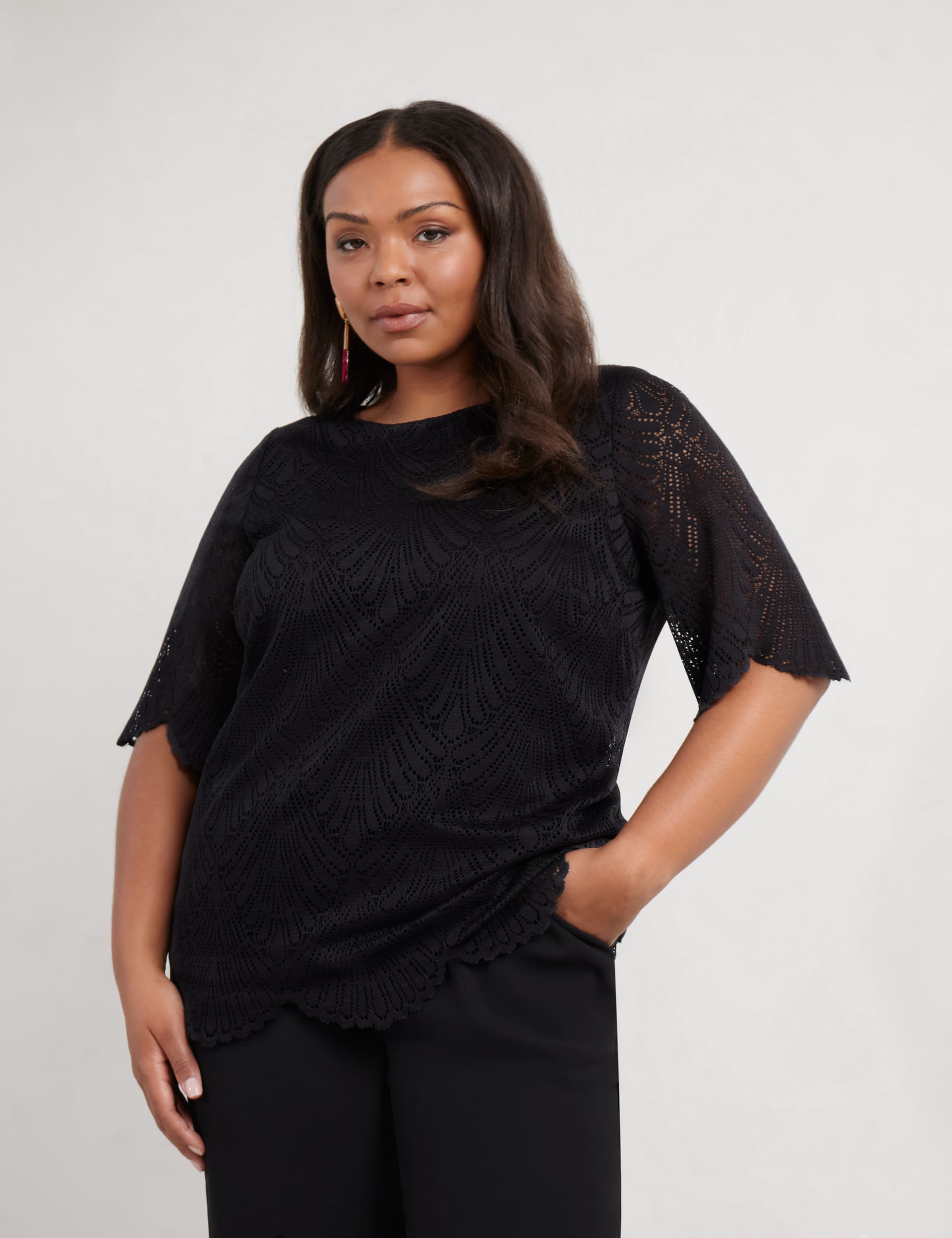 Live Unlimited London Women's Geometric Lace Overlay Top
