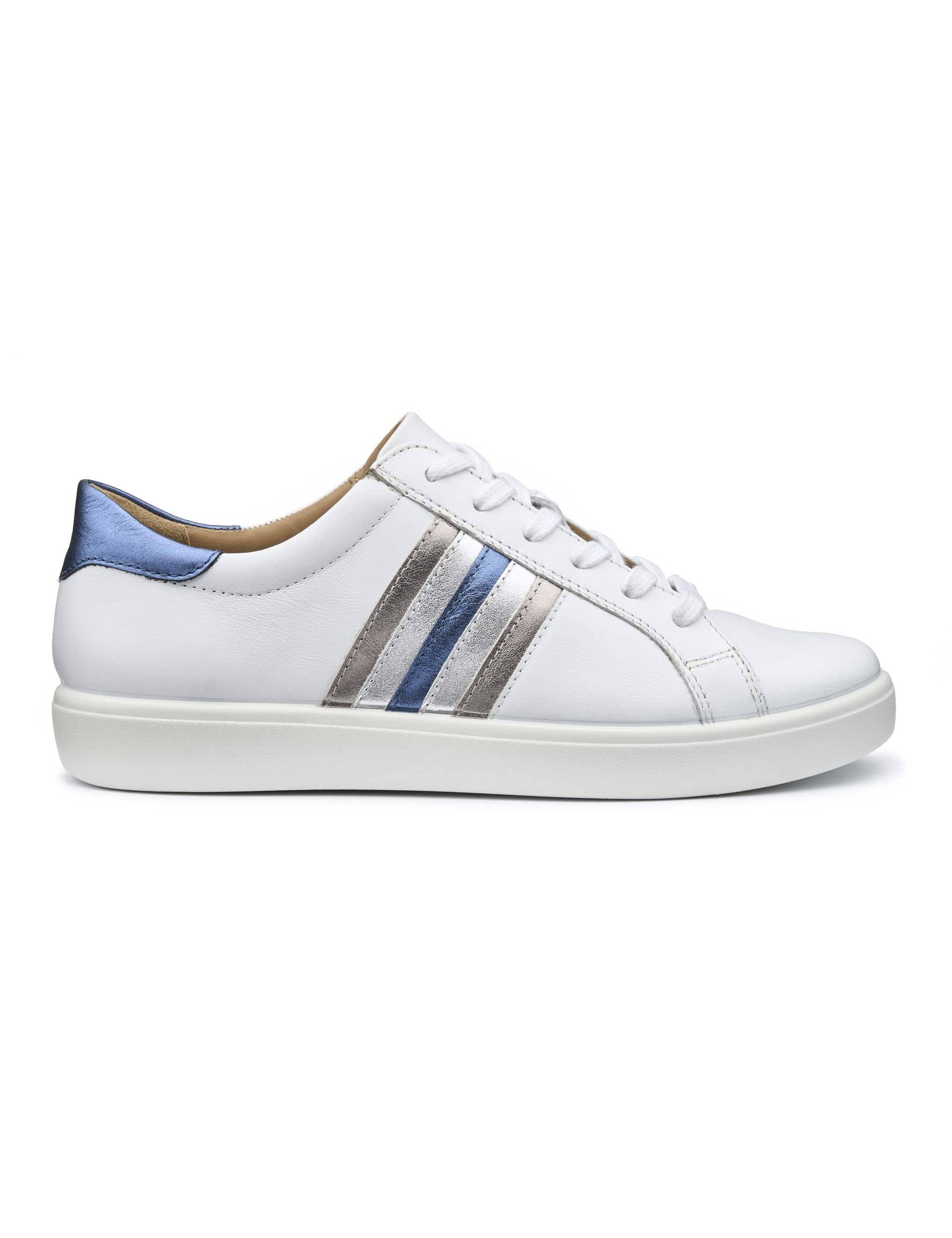 Hotter Women's Leather Lace Up Stripe Trainers - 4.5 - White Mix, White Mix