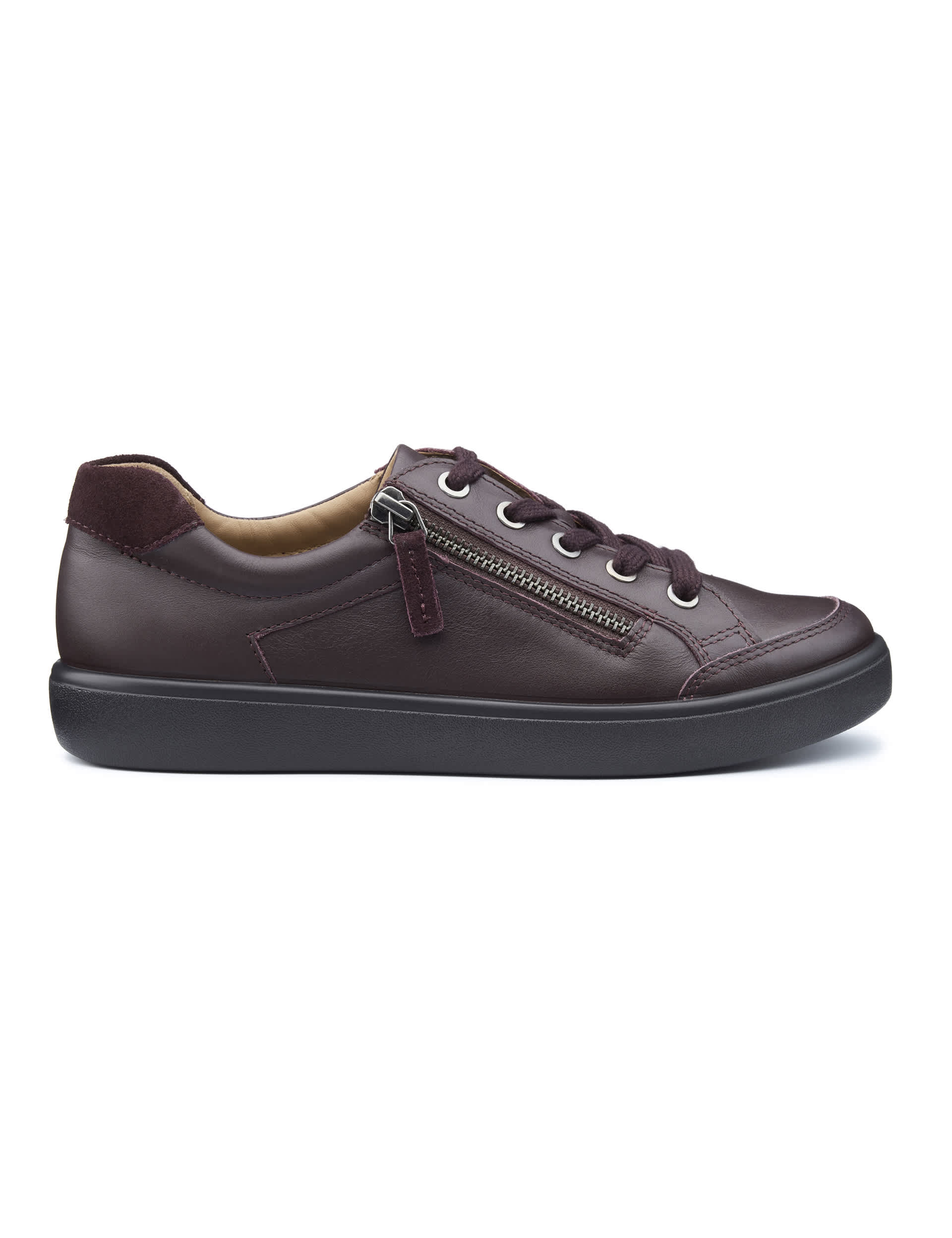 Hotter Women's Wide Fit Leather Lace Up Zip Trainers - 6 - Burgundy, Burgundy