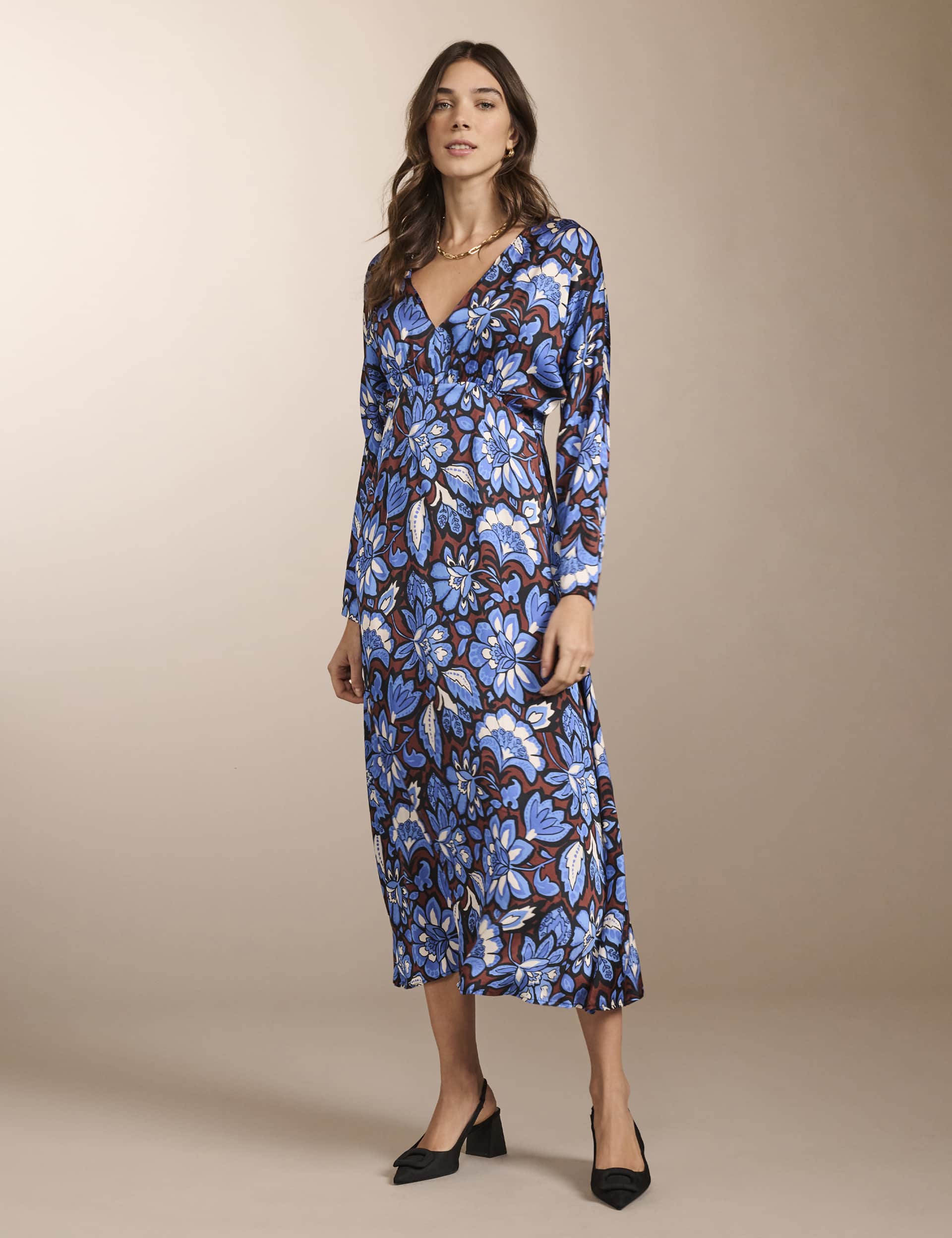 Baukjen Women's Floral V-Neck Midaxi Waisted Dress