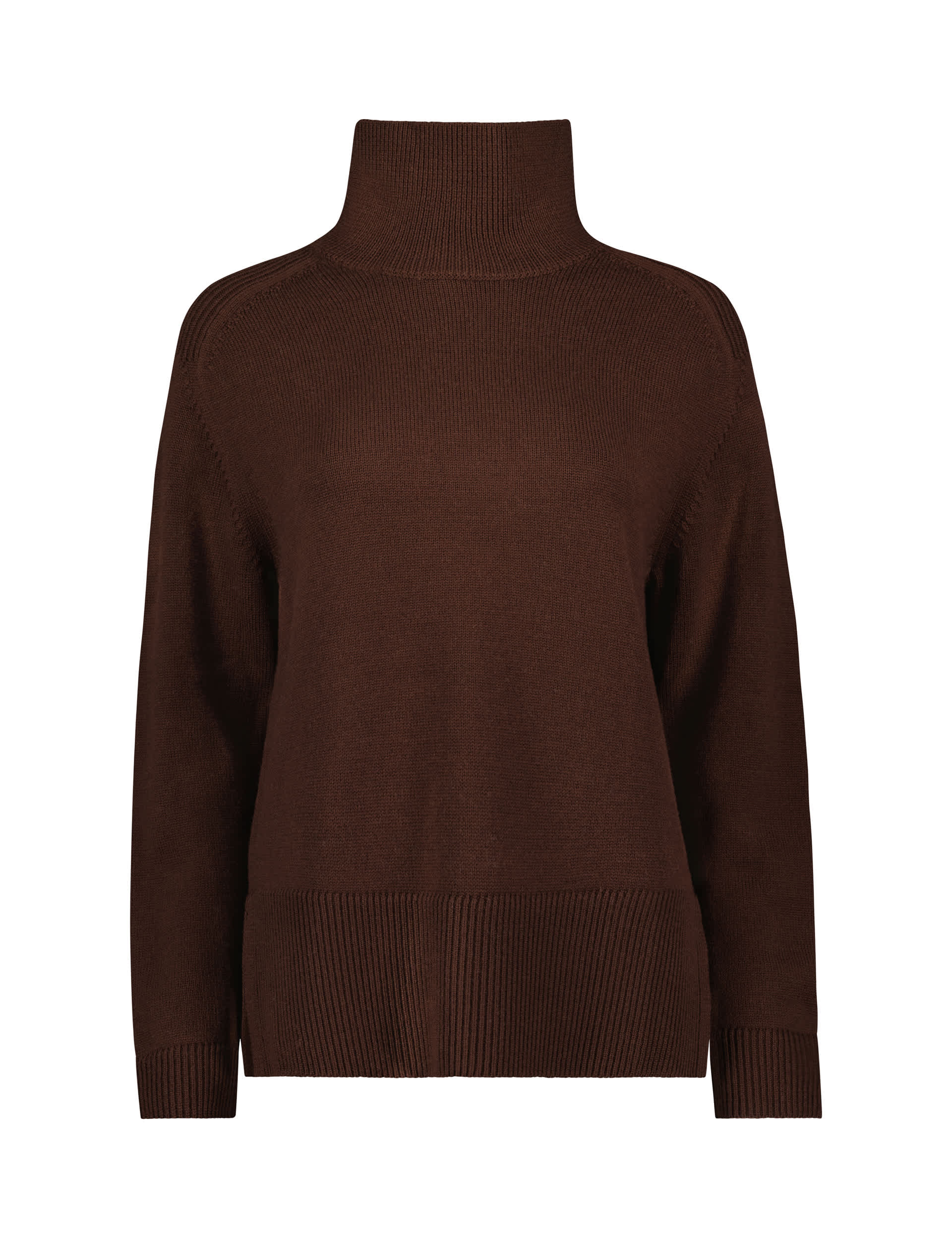 Baukjen Women's Pure Wool Funnel Neck Relaxed Jumper - 16 - Dark Brown, Dark Brown