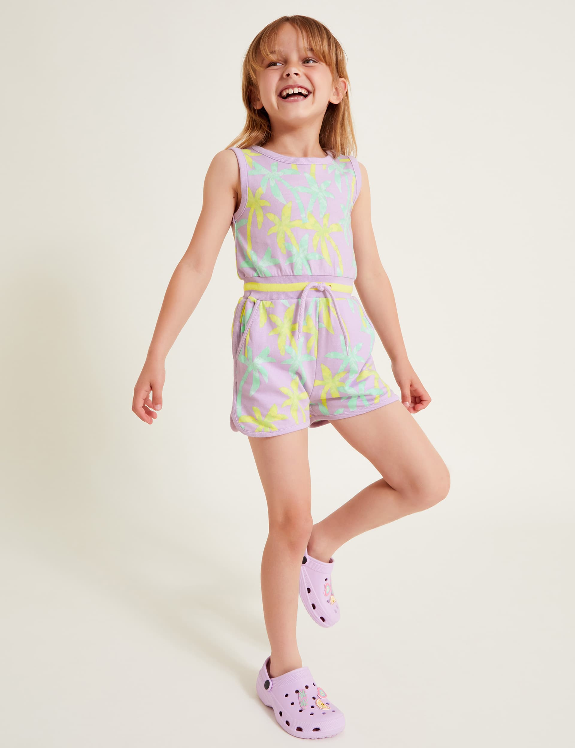 Monsoon Girls Pure Cotton Palm Print Playsuit (3-13 Yrs)
