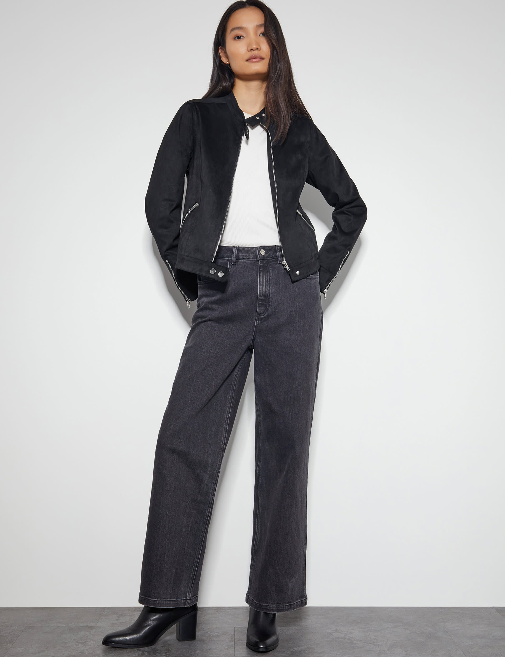 Monsoon Women's Collarless Biker Jacket