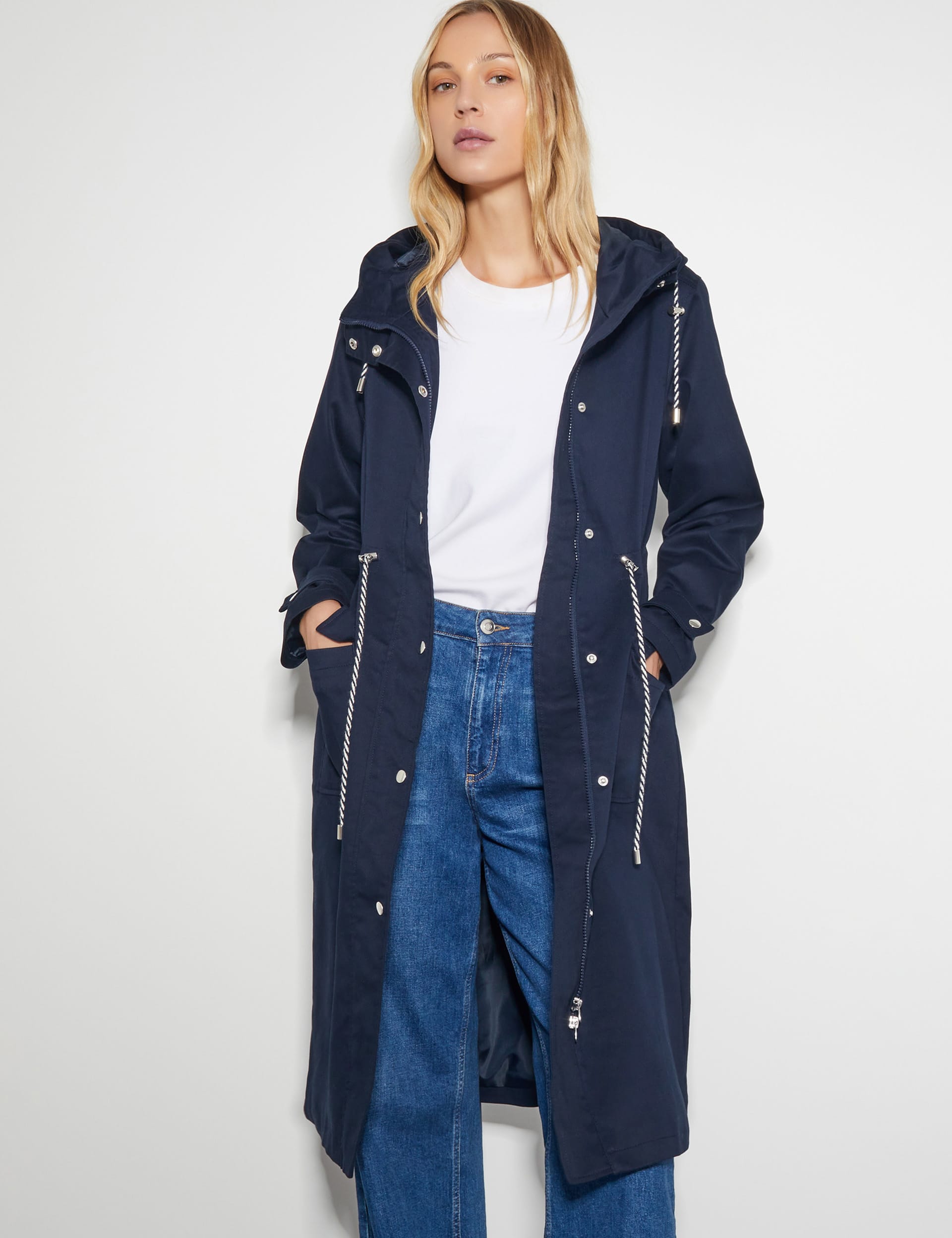 Monsoon Women's Cotton Rich Longline Raincoat - M - Navy, Navy