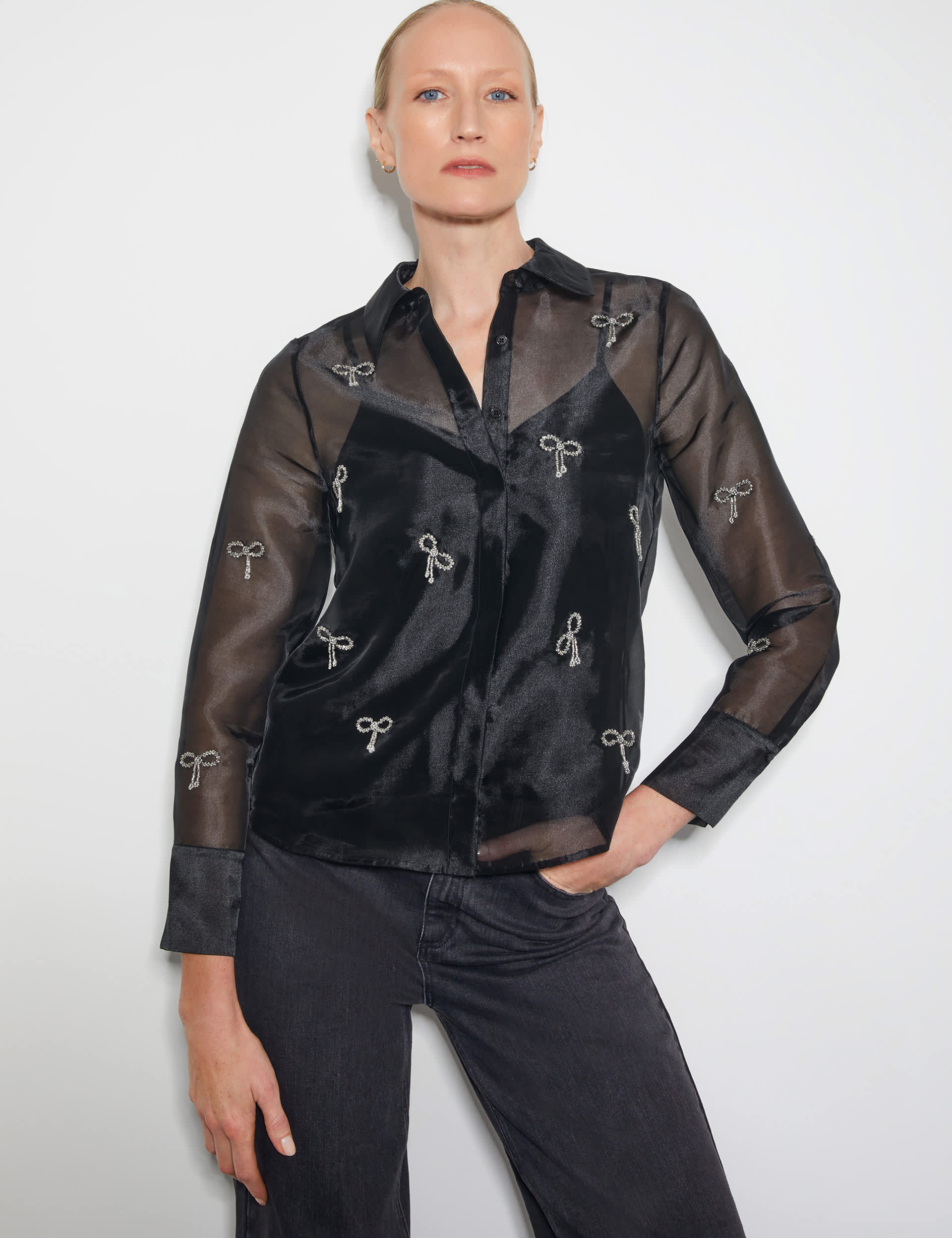 Monsoon Women's Embellished Collared Blouse - 16 - Black Mix, Black Mix