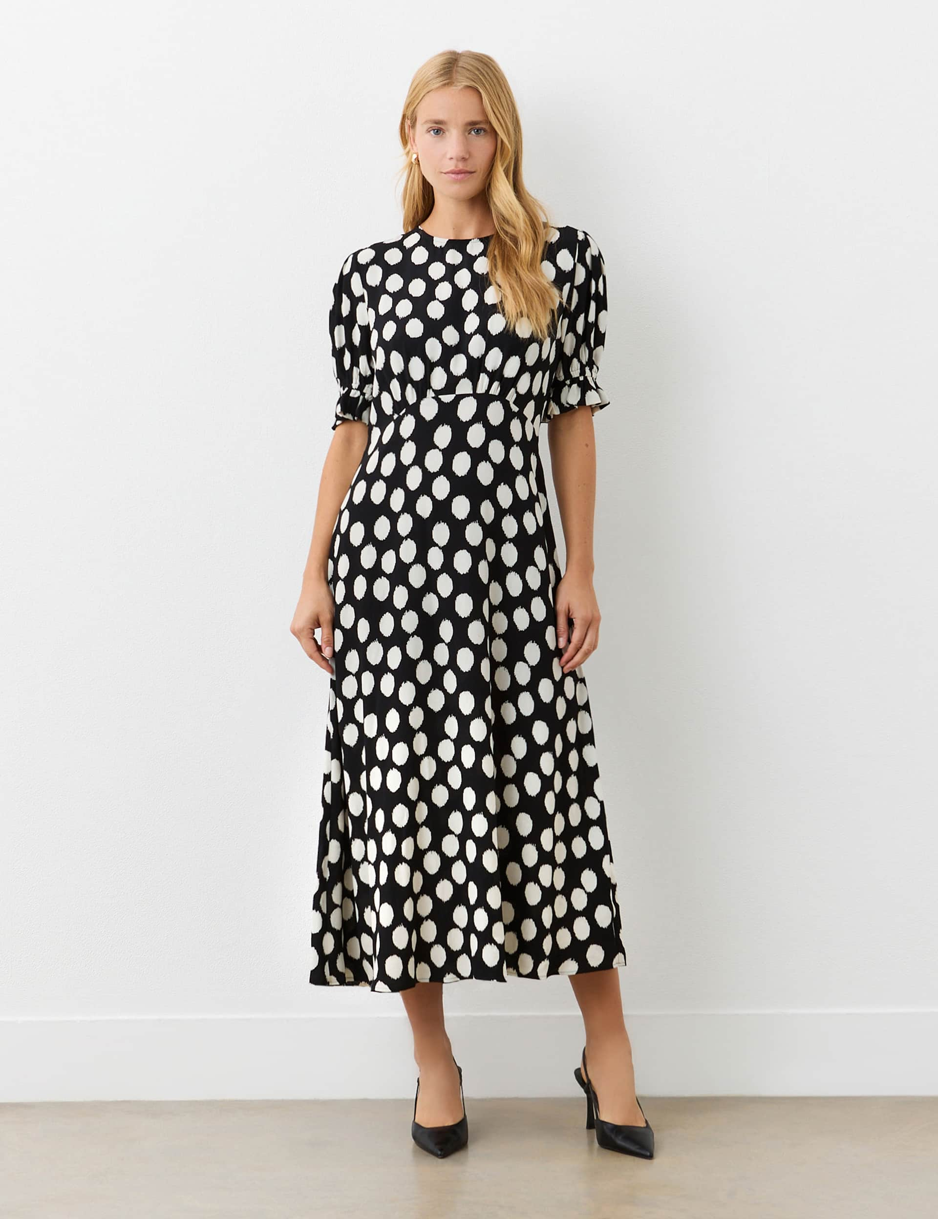 Finery London Women's Polka Dot Midi Tea Dress - 10 - Black Mix, Black Mix