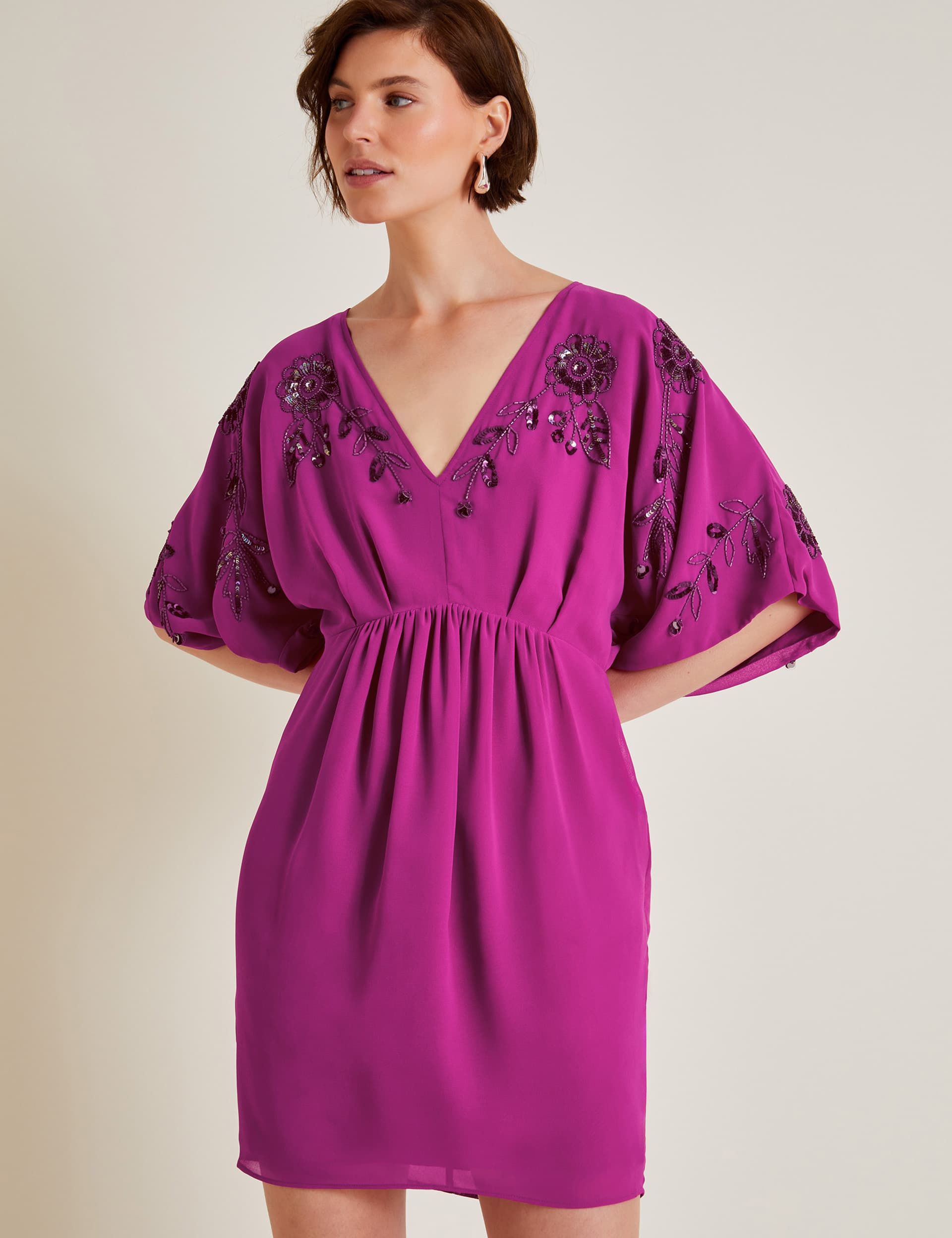 Monsoon Women's Embroidered V-Neck Mini Tea Dress