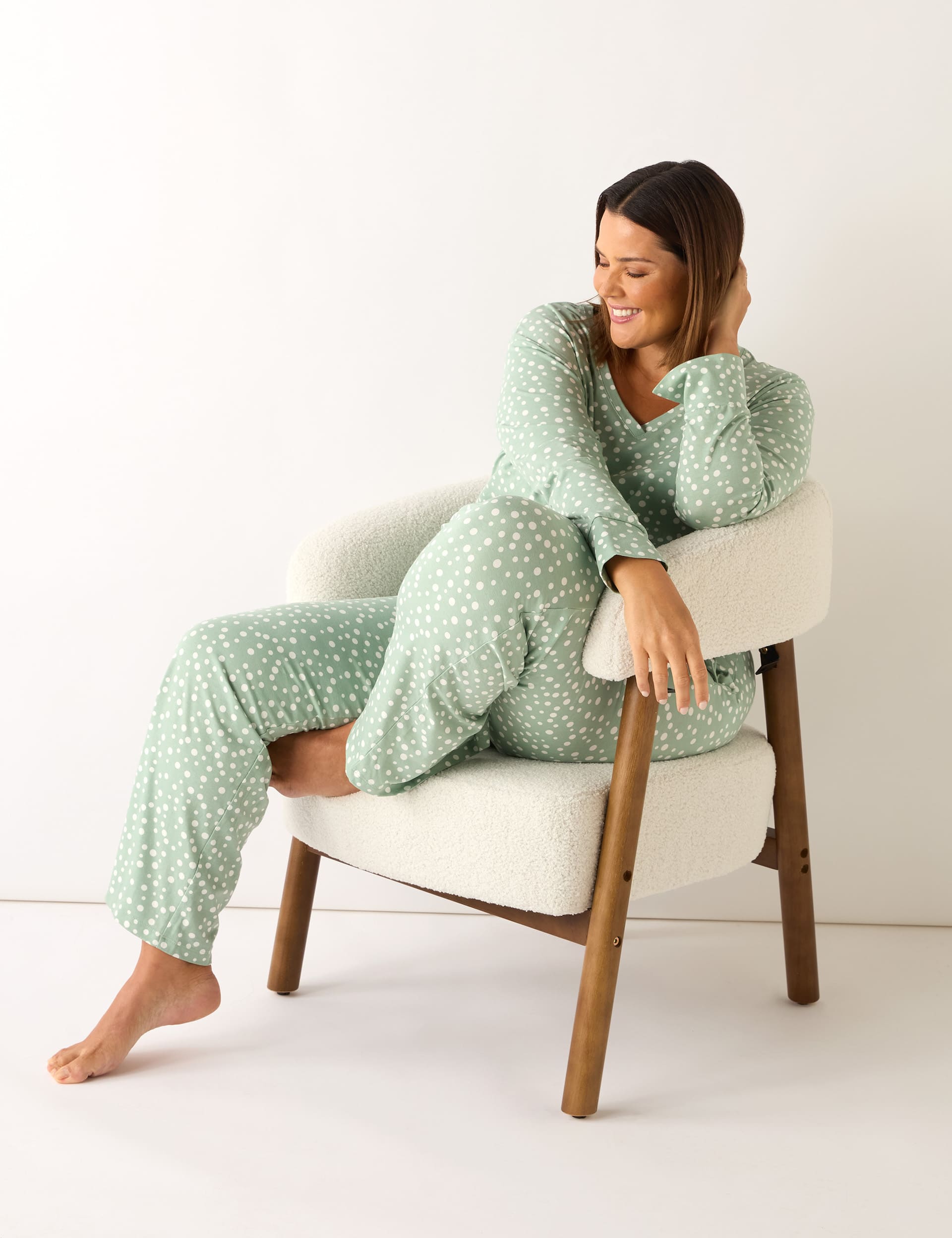 Live Unlimited London Women's Cotton Modal Spot Print Pyjama Set - 22 - Green Mix, Green Mix