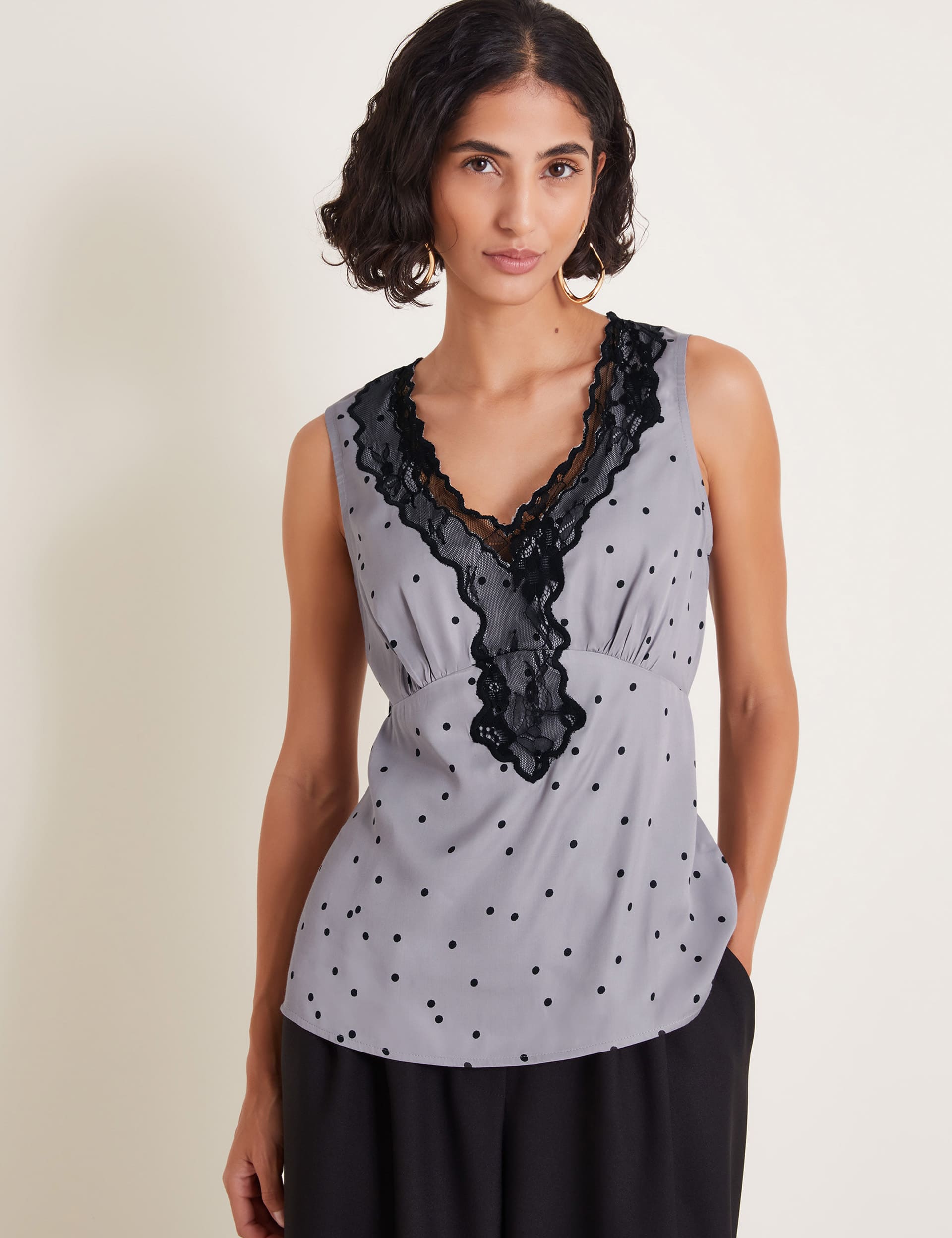 Monsoon Women's Polka Dot Cami Top - Silver Mix, Silver Mix