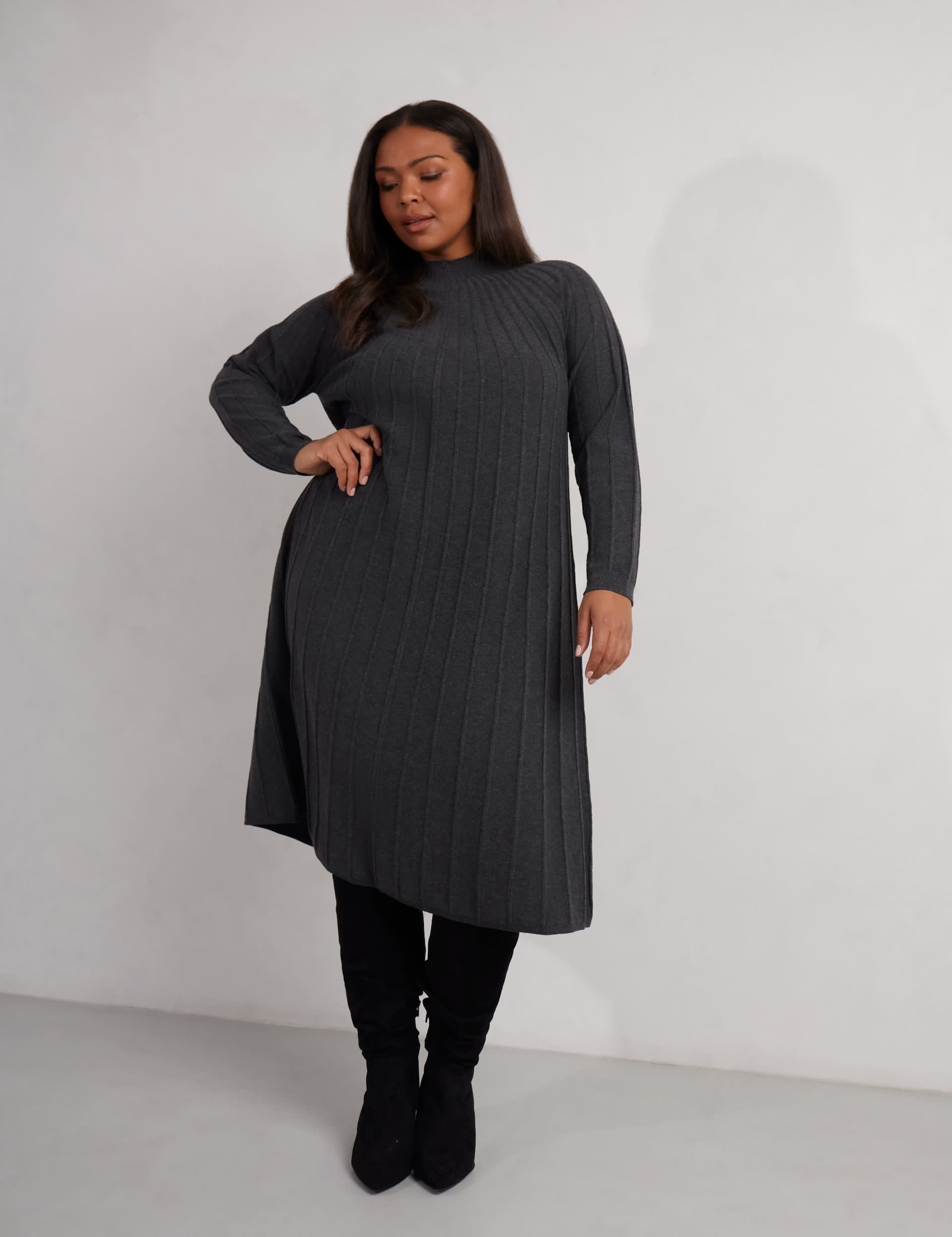 Live Unlimited London Women's Ribbed Midi Jumper Dress - 20 - Grey, Grey