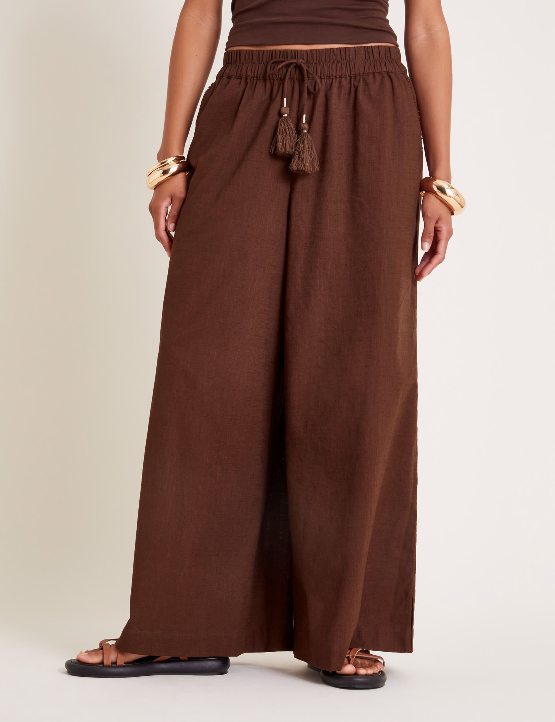 Monsoon Women's Pure Cotton Drawstring Wide Leg Trousers