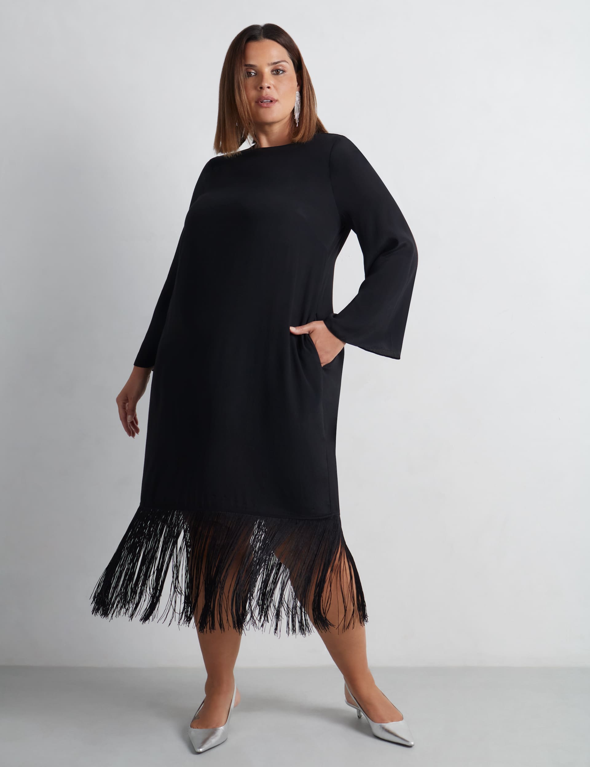 Live Unlimited London Women's Fringed Midaxi Swing Dress - 18 - Black, Black