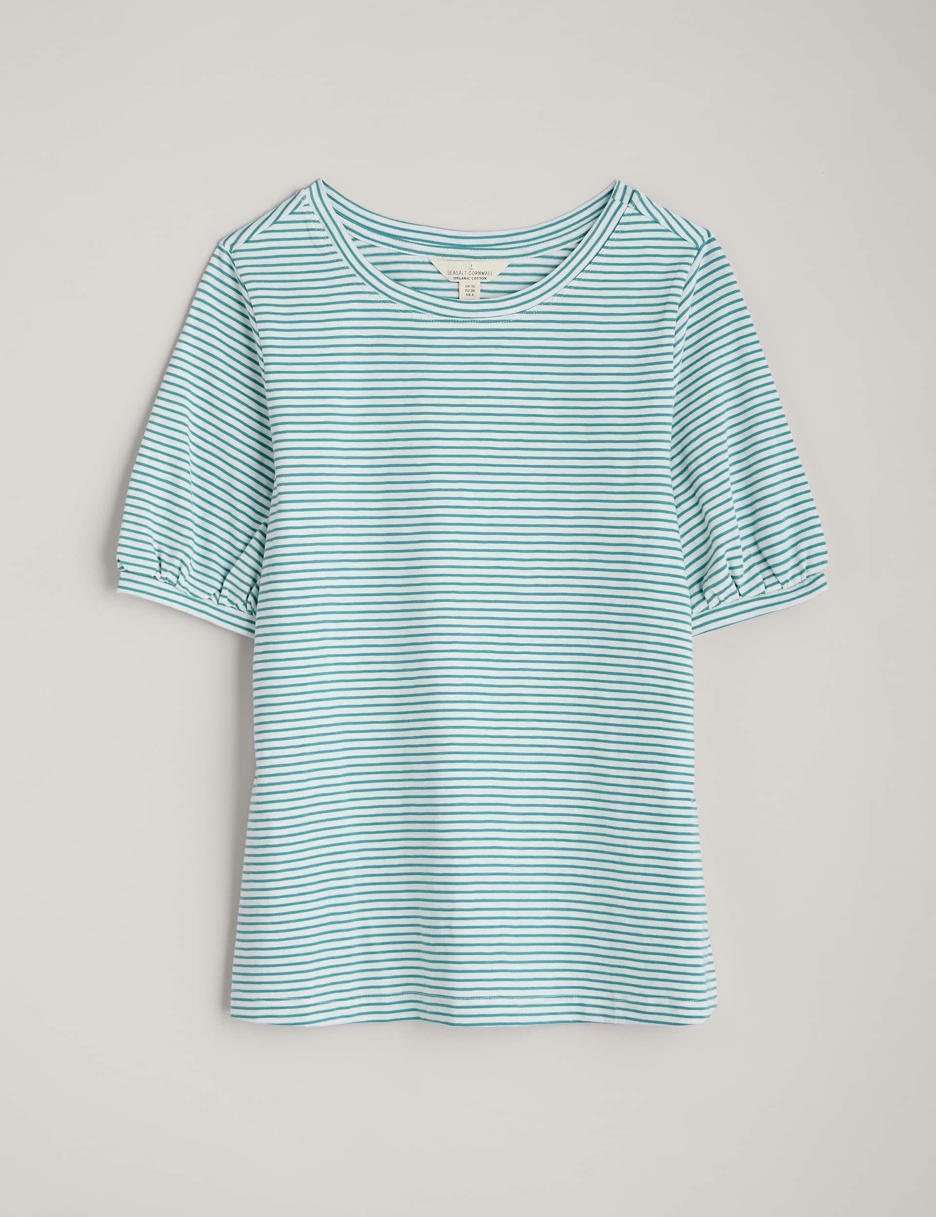 Seasalt Cornwall Women's Pure Cotton Striped Top - 8 - Teal Mix, Teal Mix