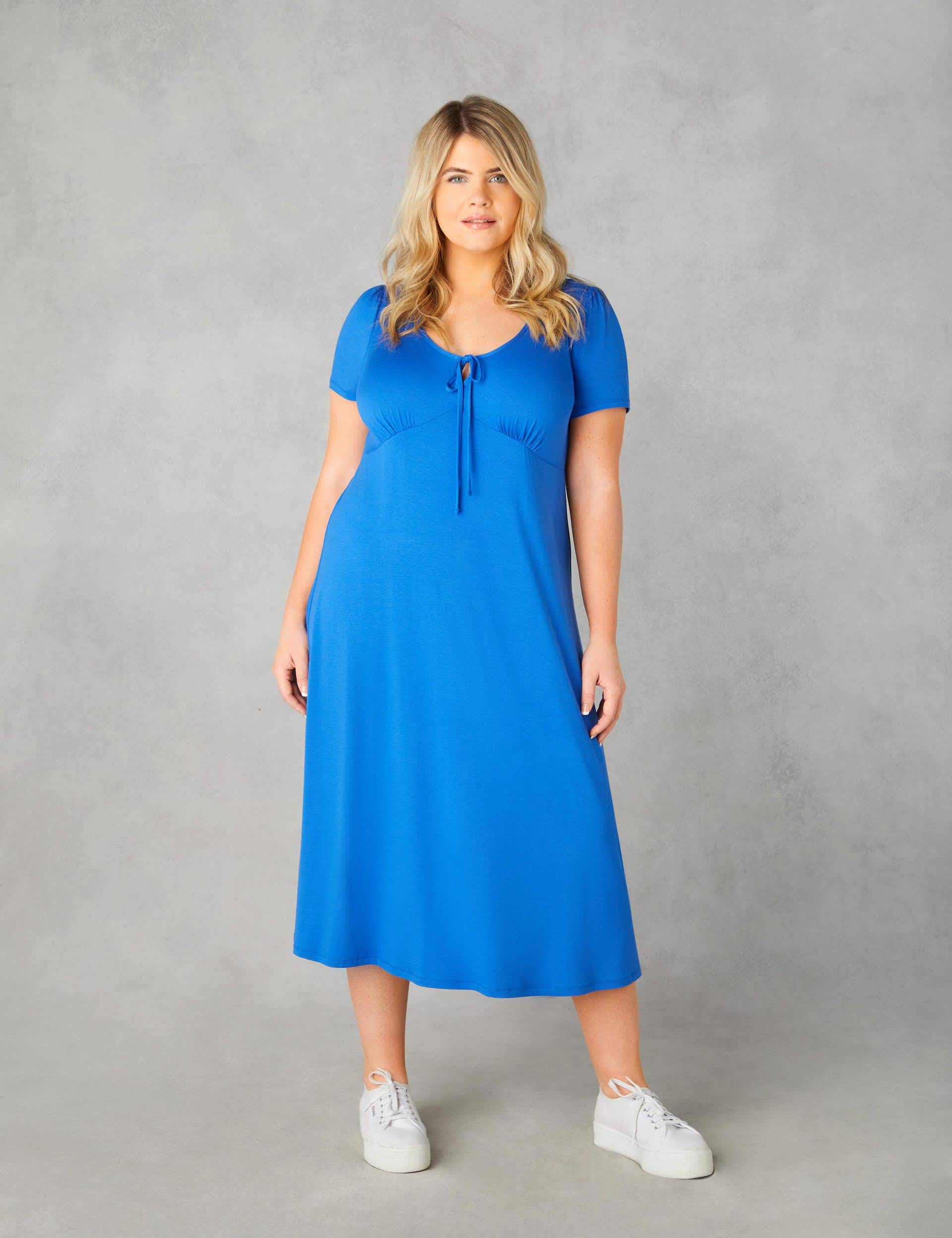 Live Unlimited London Women's Jersey Tie Front Midi Dress - 22 - Blue, Blue