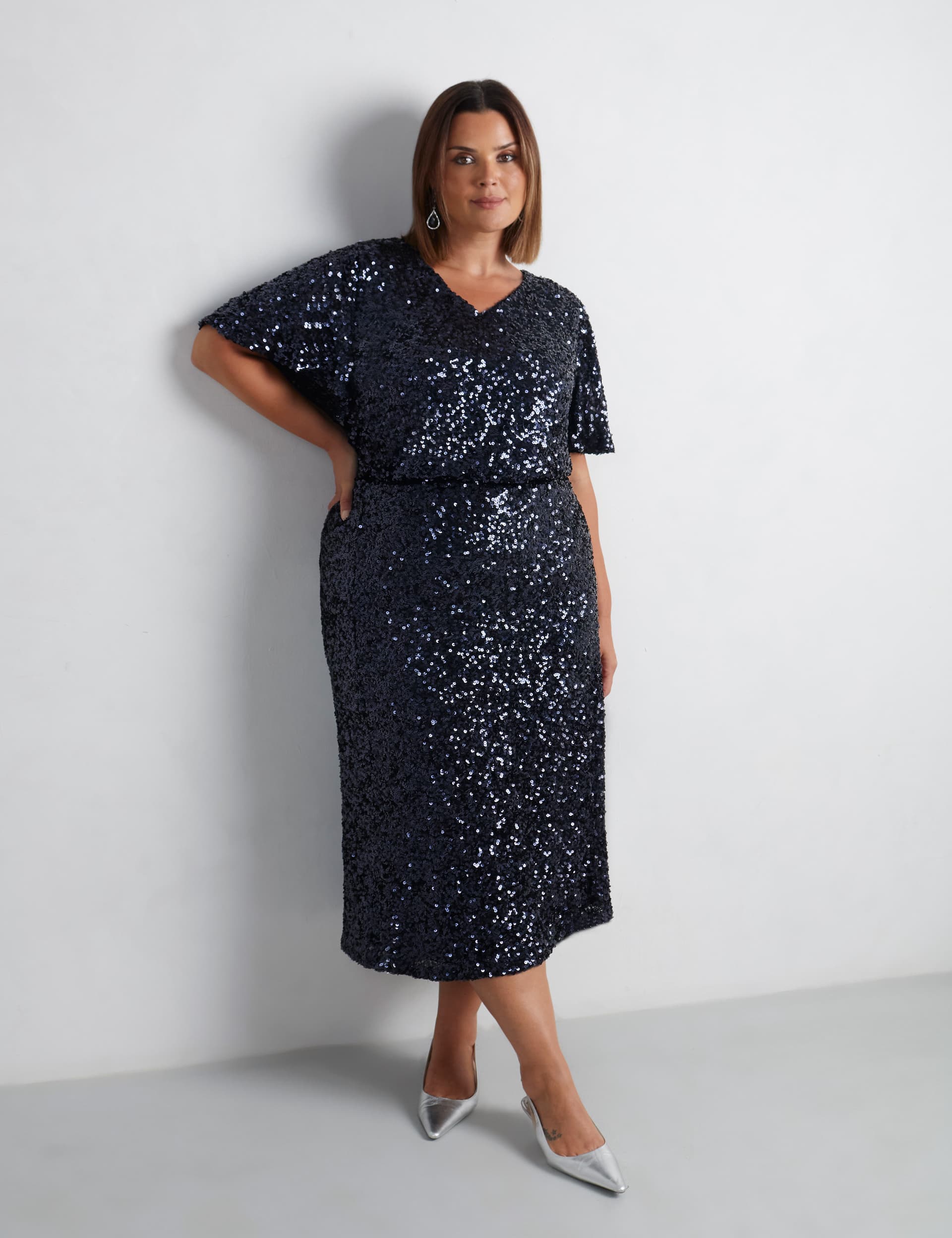 Live Unlimited London Women's Sequin Midaxi A-Line Skirt - 18 - Navy, Navy