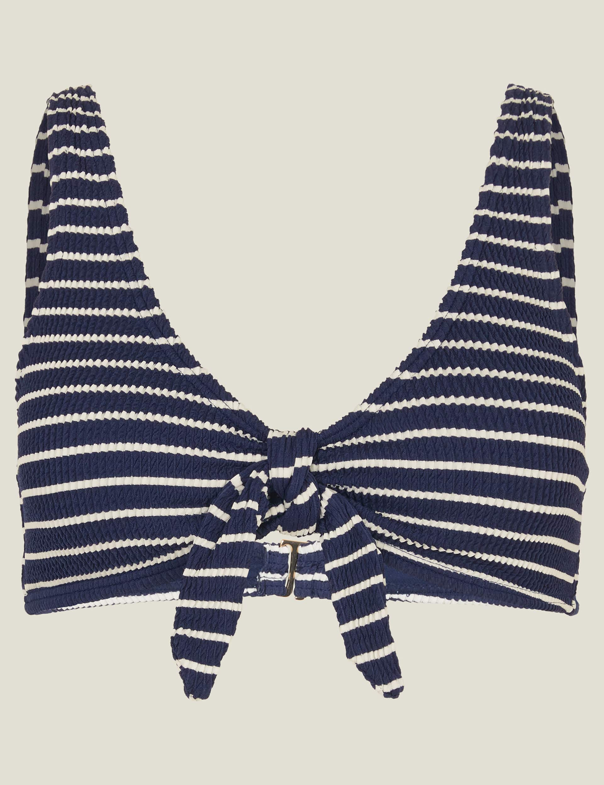 Accessorize Women's Striped Tie Detail Bikini Top - 14 - Navy, Navy