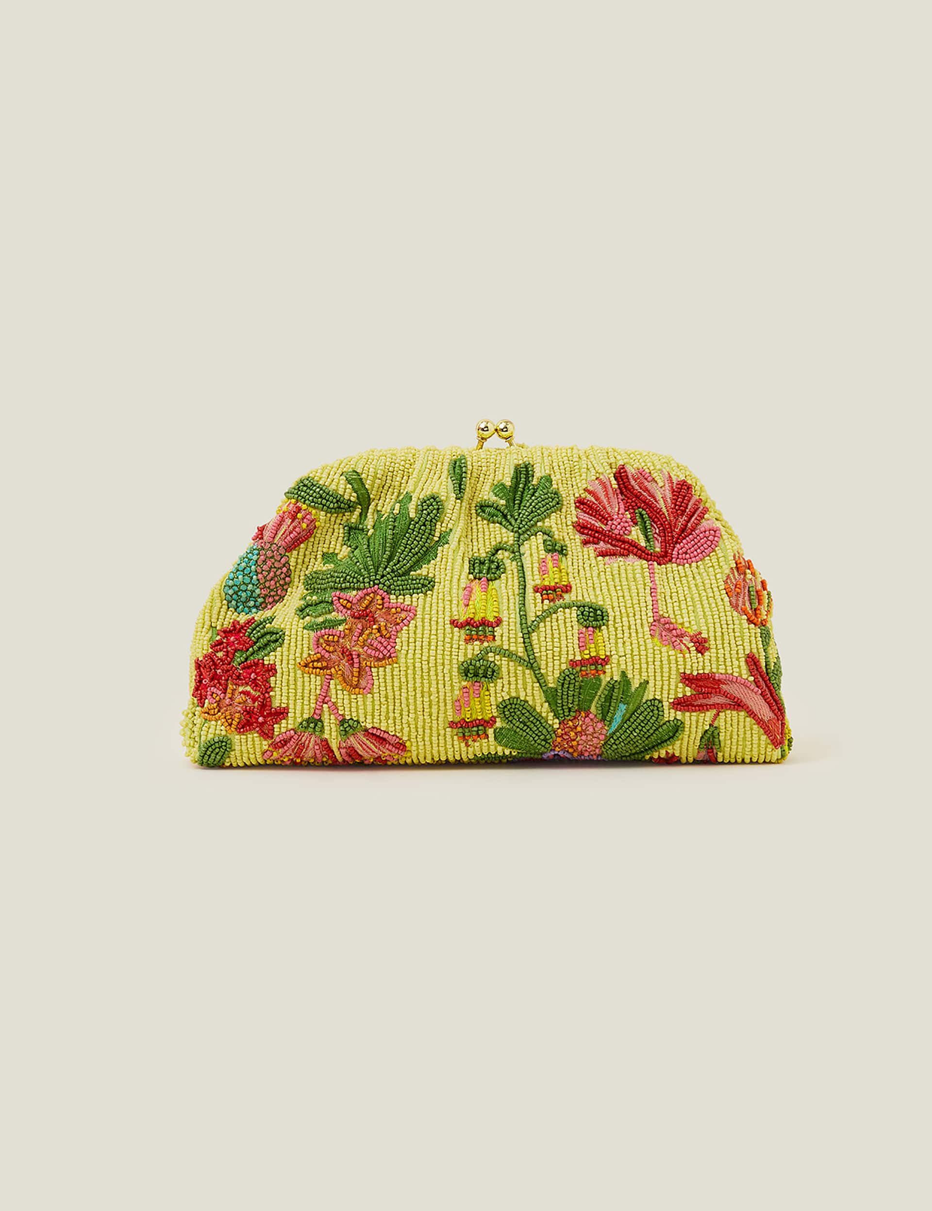 Accessorize Women's Pure Cotton Floral Beaded Clutch Bag