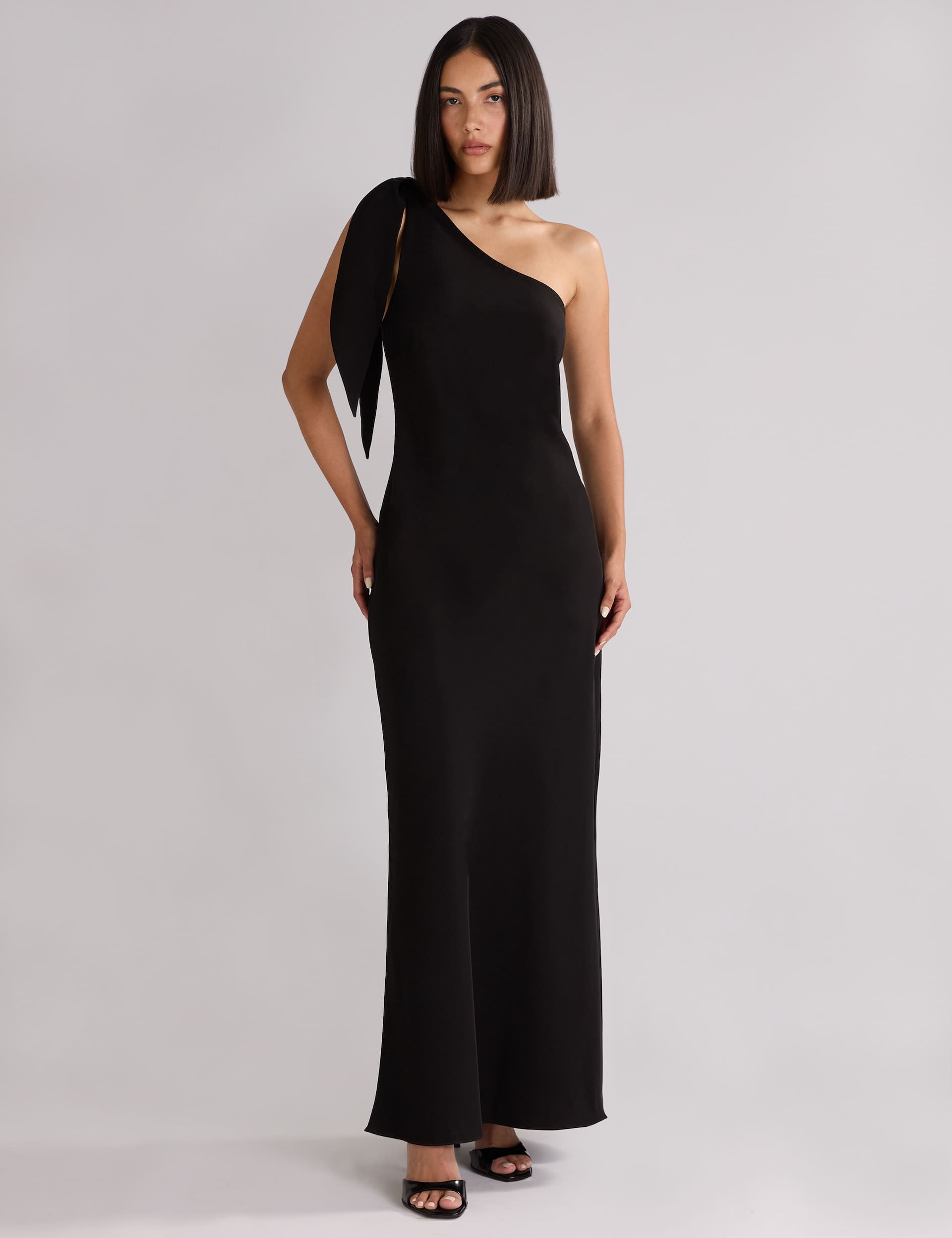 Ro&Zo Women's One Shoulder Maxi Column Dress - 12REG - Black, Black