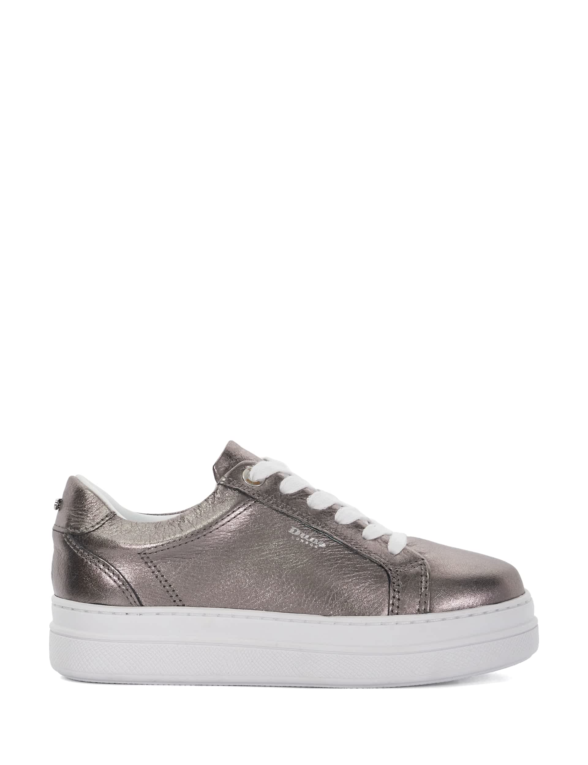 Dune London Women's Leather Lace Up Flatform Trainers - 5 - Metallic, White,Black,Metallic