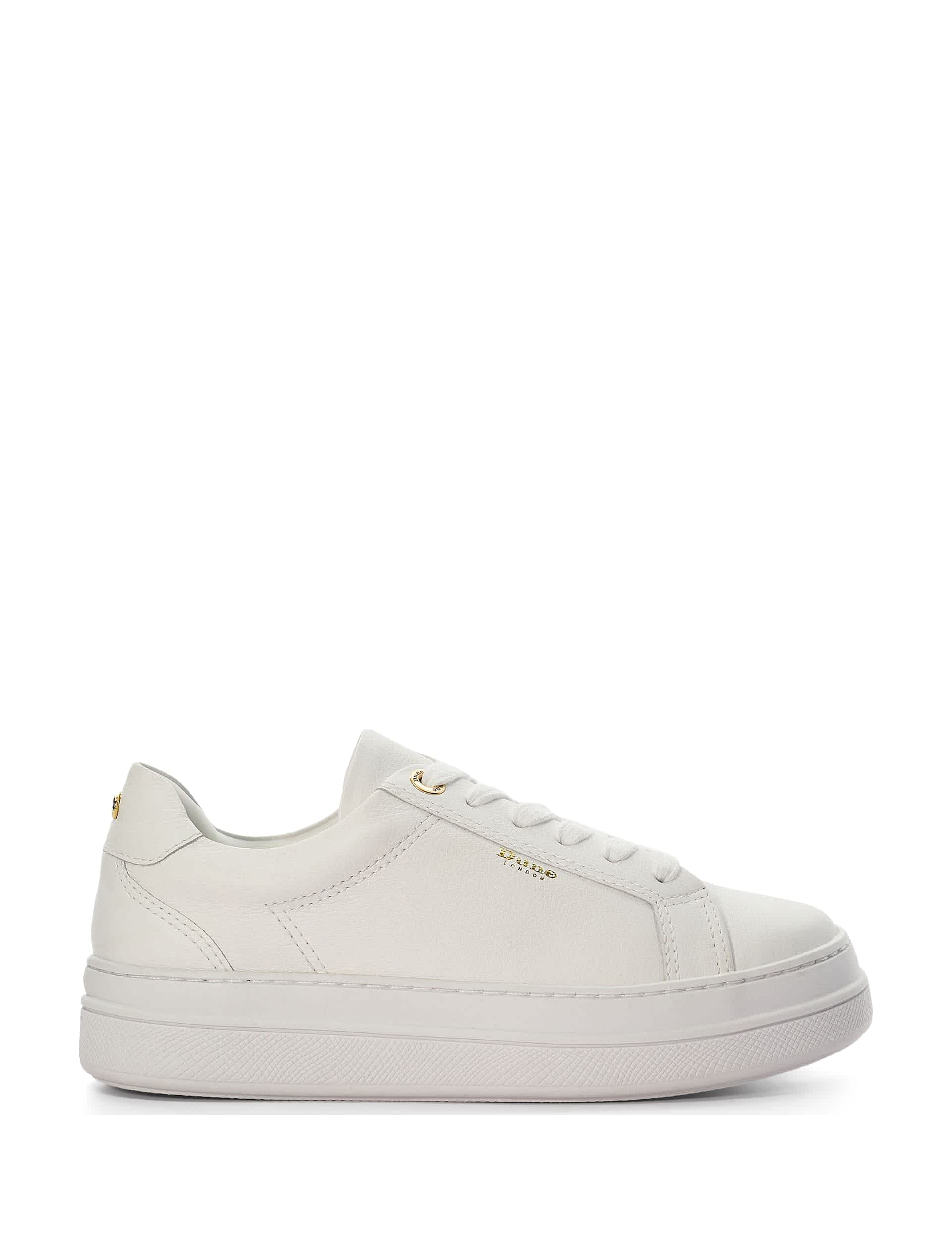 Dune London Women's Leather Lace Up Flatform Trainers - 5 - White, White,Black,Metallic