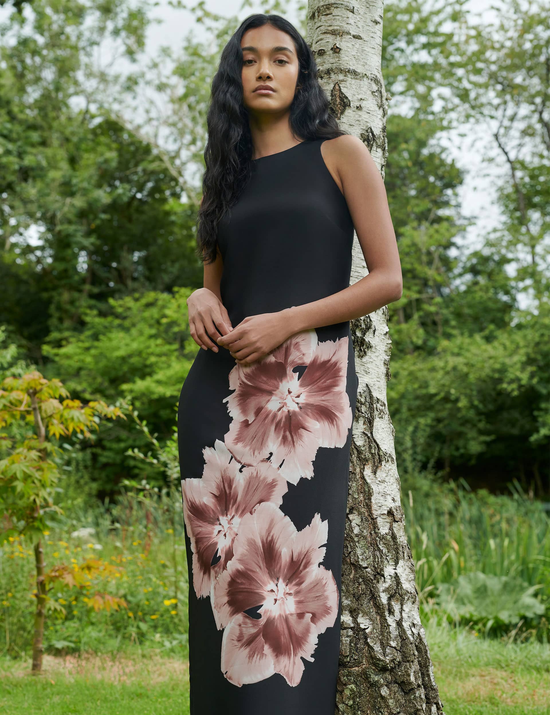 Ro&Zo Women's Floral Round Neck Maxi Column Dress